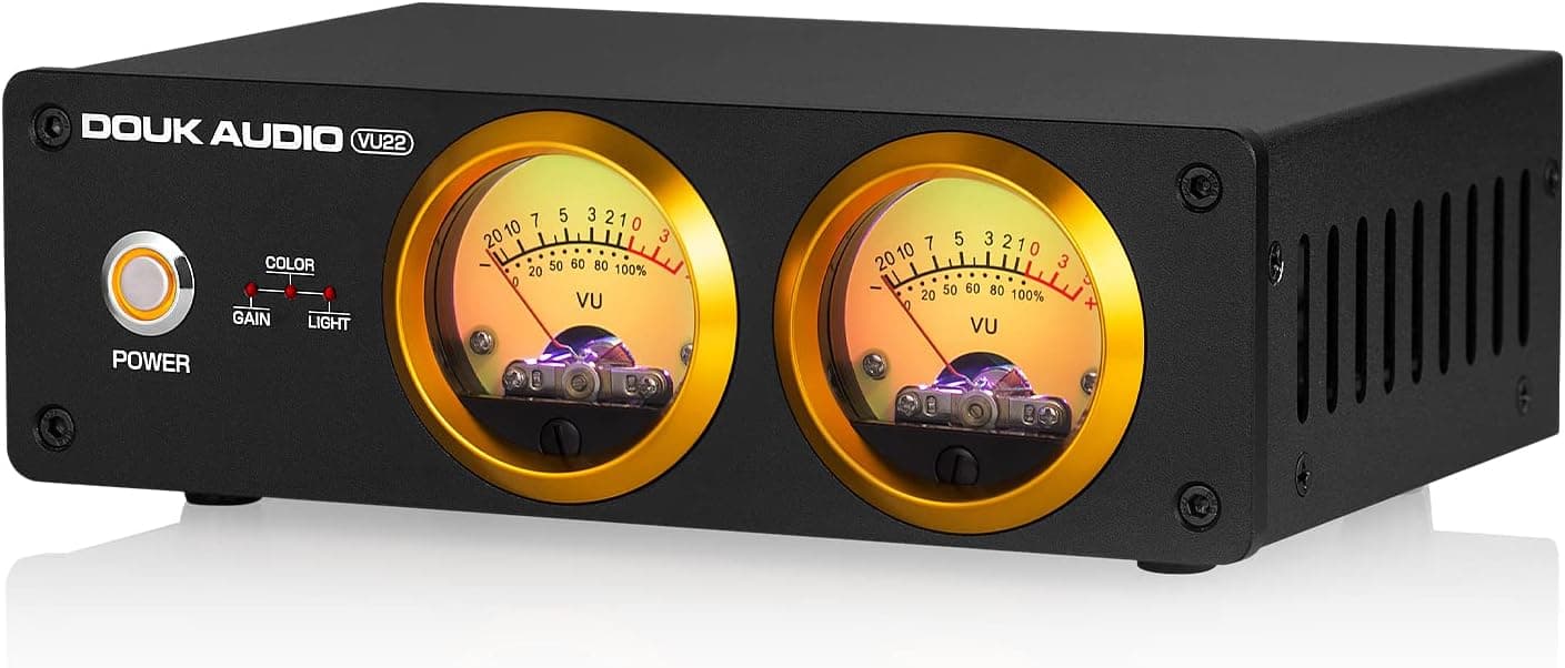 Douk Audio VU22 Dual Analog VU Meter Display DB Panel MIC+LINE Sound Level Meter (Black)