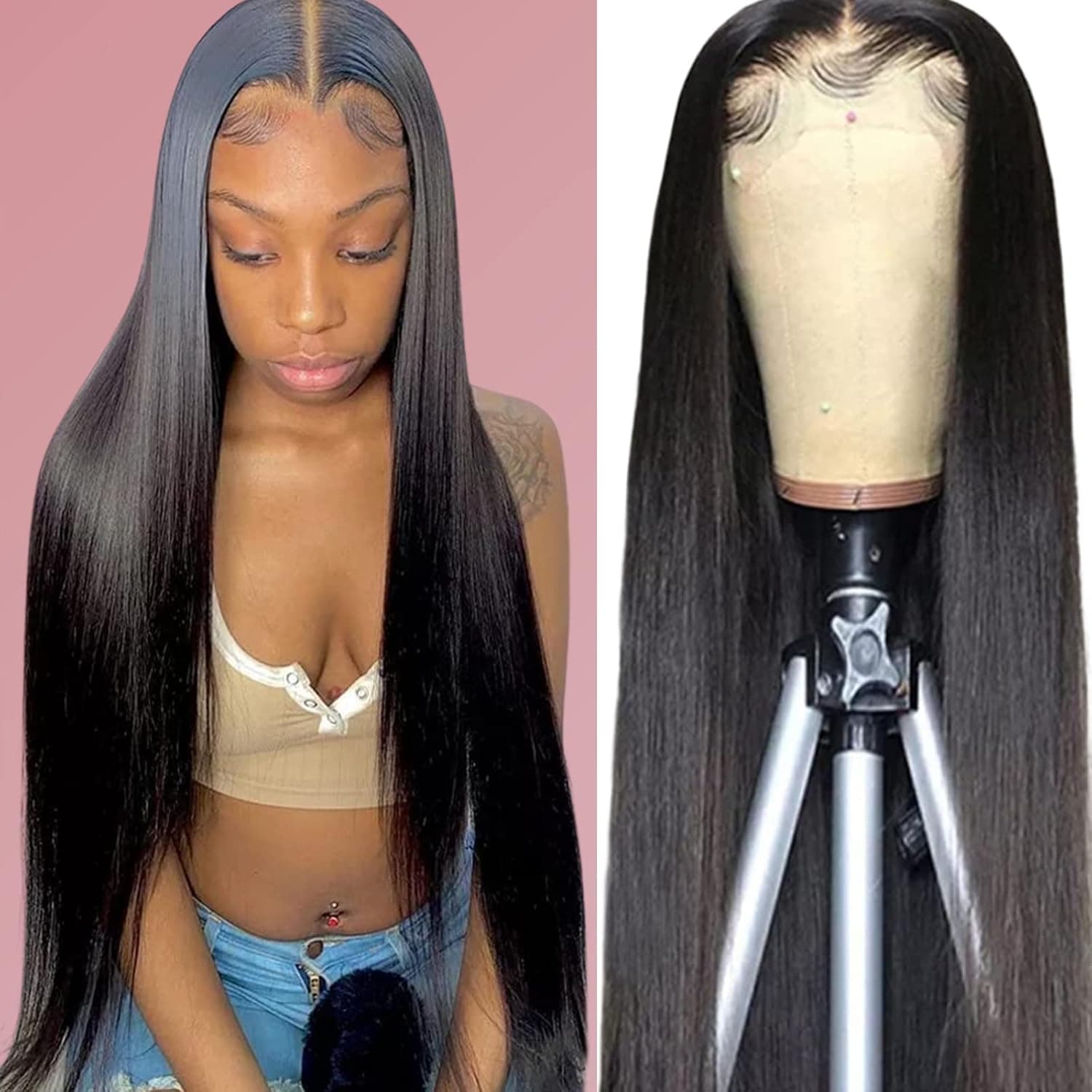 FLYBAO Lace Front Wigs Human Hair 26inch 10A Straight Closure Wigs for Black Women 180% Density 4x4 Straight Human Hair Lace Front Wigs HD Transparent Lace Wig Pre Plucked with Baby Hair