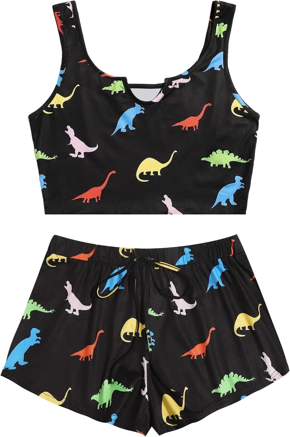Avanova Women's Dinosaur Print Pajama Set Tank Top and Shorts 2 Piece Sleepwear Set B Black 02 Large