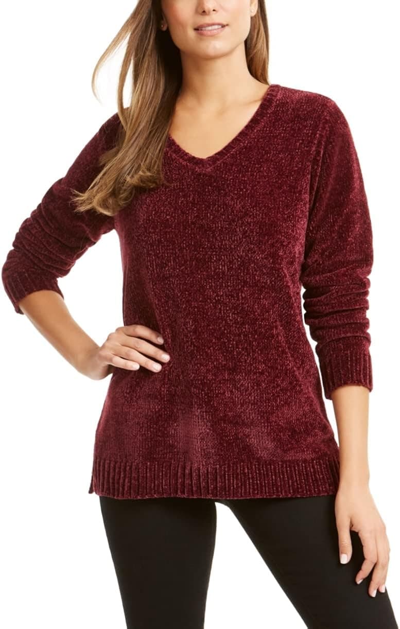 Karen Scott Women's V-Neck Chenille Sweater Medium Red Size X-Small