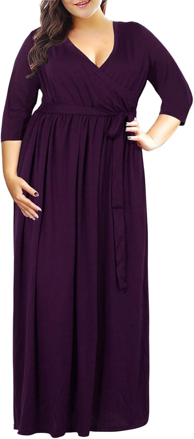 Nemidor Women's 3/4 Sleeve Floral Print Plus Size Casual Party Maxi Dress