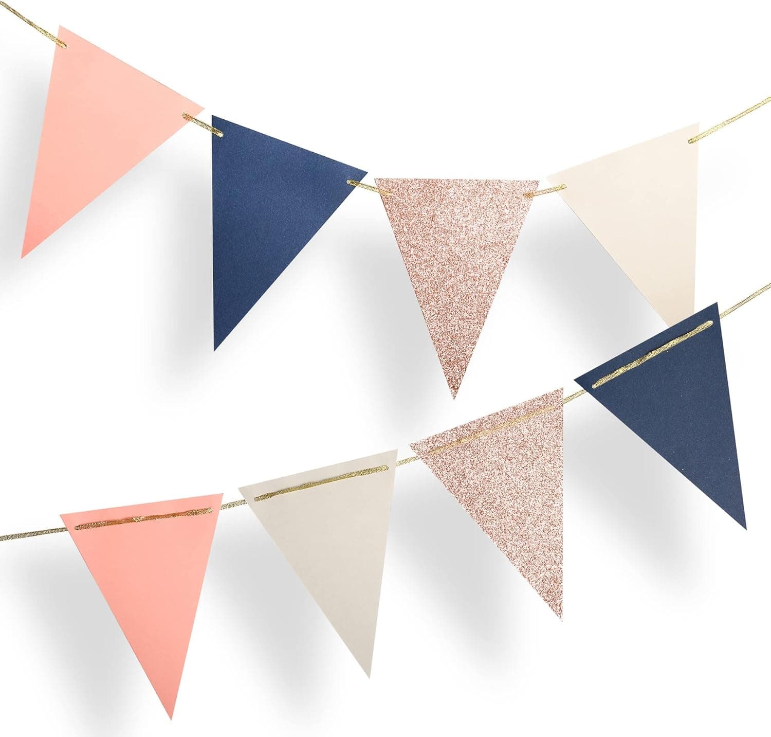 Fonder Mols Triangle Pennant Garland Tribe Party Banner for Bridal Shower Party Decorations, Boy or Girl Baby Shower Decor, Photo Booth Props (Navy Blue Peach Rose Gold,10 feet, Large)