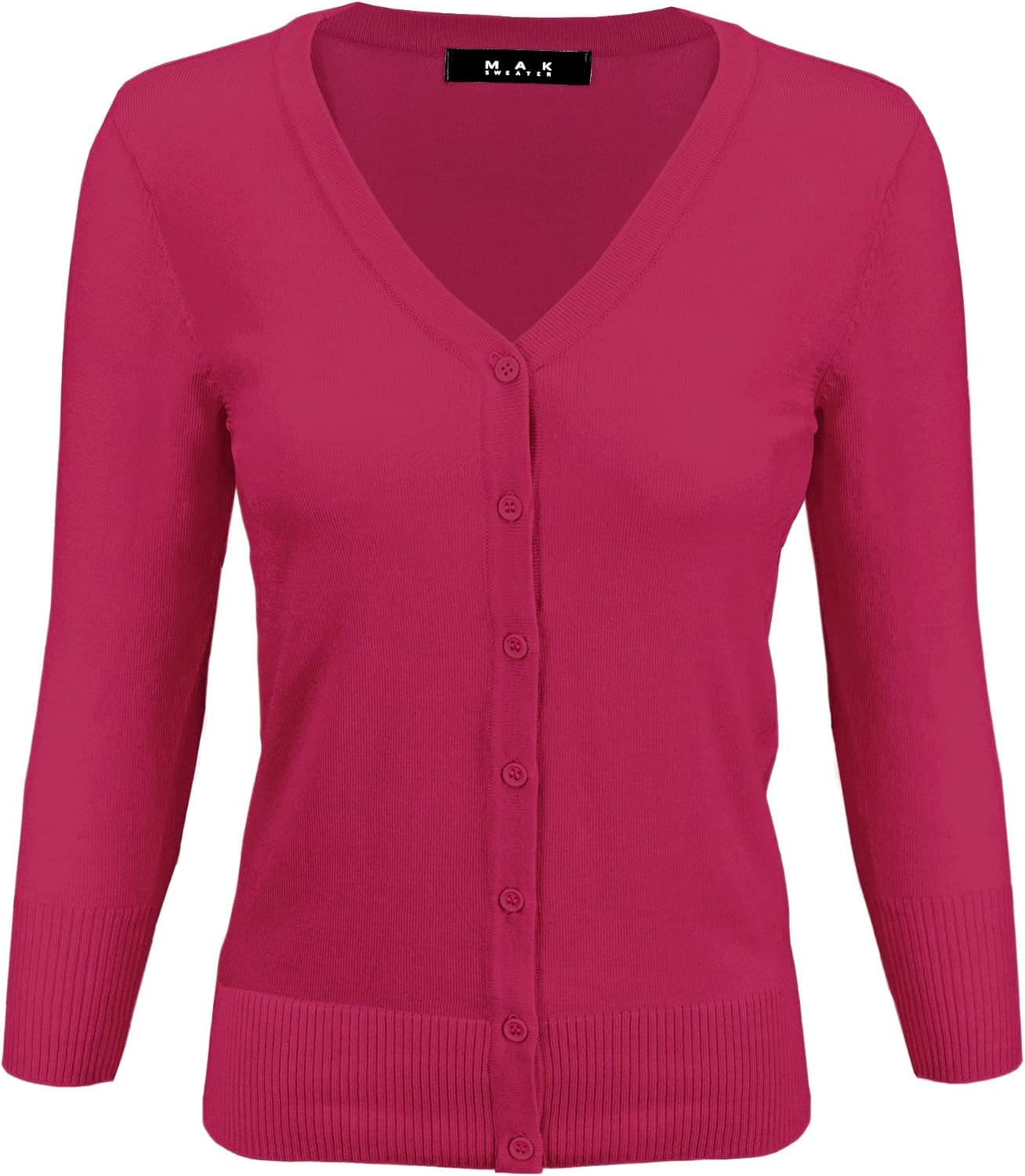 YEMAK Women's Knit Cardigan Sweater – 3/4 Sleeve V-Neck Basic Classic Casual Button Down Soft Lightweight Top (S-3XL)