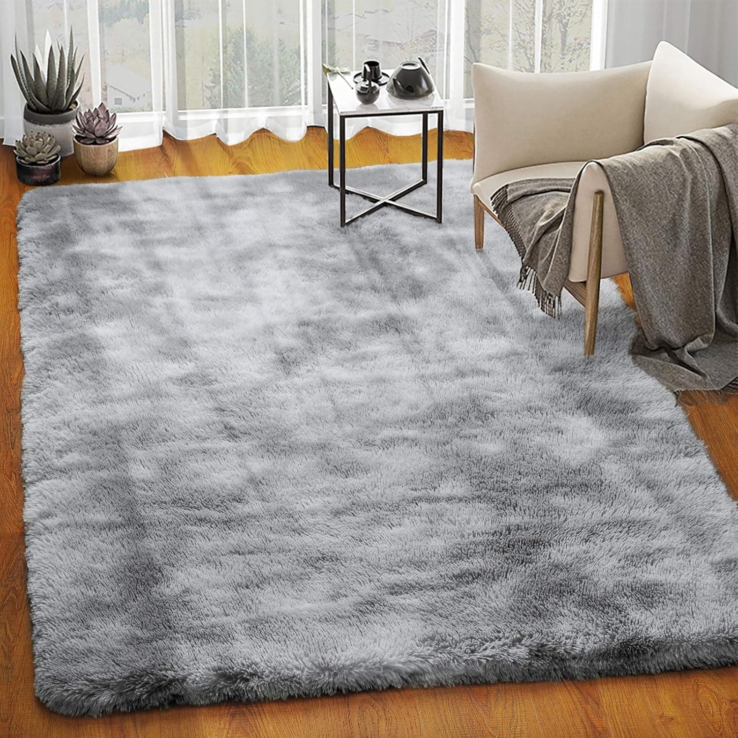 Homore Soft Velvet Fluffy Rugs, Abstract Accent Rug for Kids Bedroom Nursery Room Modern Indoor Furry Rug Luxury and Comfy Floor Mat for Living Room Dorm and Home Decor, 5x8 Feet, Light Gray