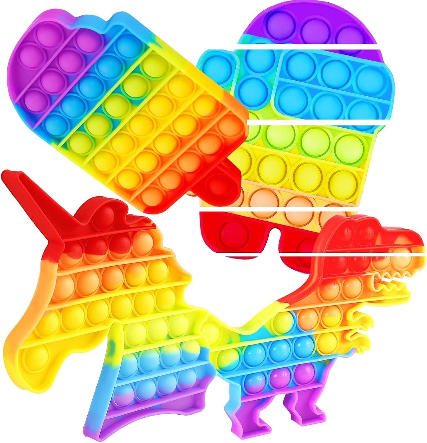 Pop Popitsfidgets Popitz Toy for Boy Girl Poppers Fidget Sensory Toys 4 Pack Rainbow Push Press It Poppet Popet Bubble Popits Autism Anxiety ADHD Stress Relief Game Gift for Kids Pops Unicorn Dinosaur