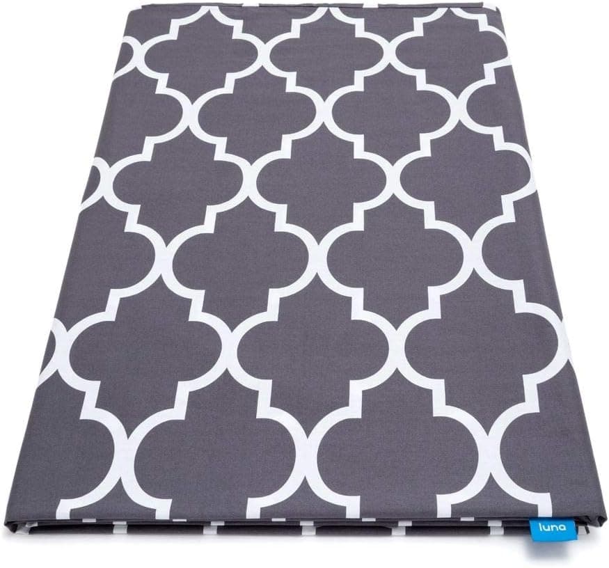Luna Removable Duvet Cover for Weighted Blanket - 48x72 - Full Size - Oeko-Tex Cooling Cotton - Machine Washable & 8 Ties for Secure Fastening - Designed in USA - Quatrefoil Silver - Grey