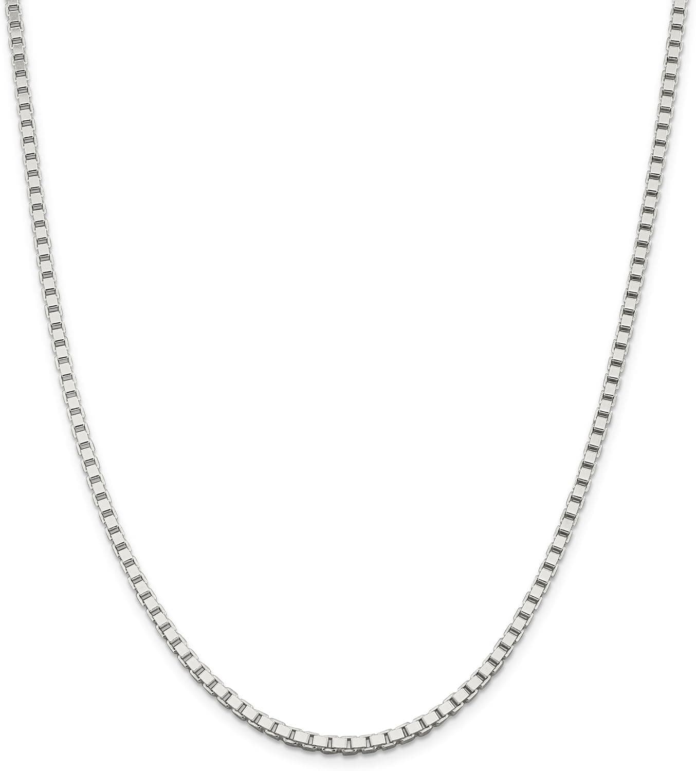 925 Sterling Silver 1.5MM Box Chain Italian Necklace- Sturdy and Strong Claps-16"-30"