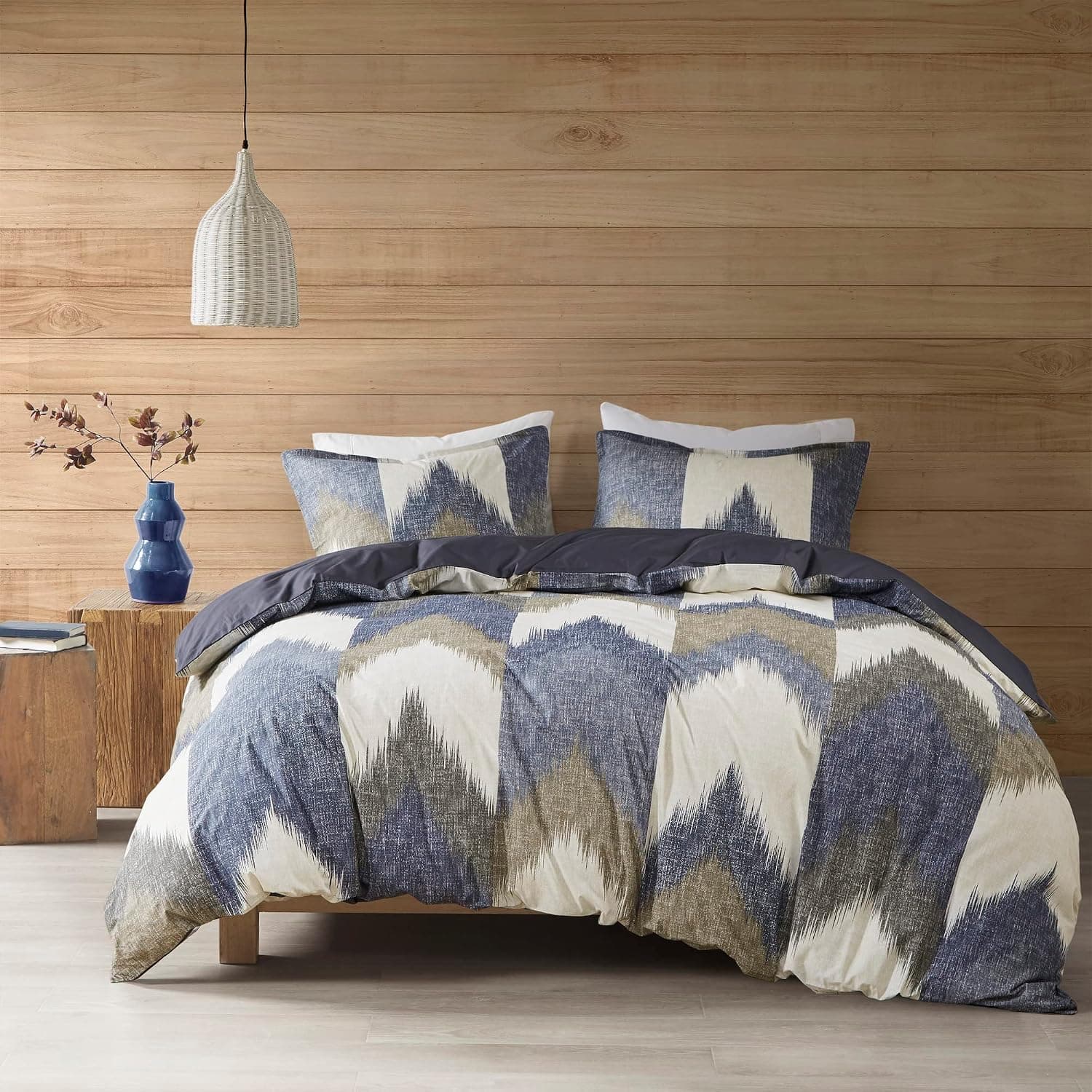 INK+IVY Alpine Cotton Comforter Set - Modern Cabin Lodge Chevron Design, All Season Down Alternative Cozy Bedding with Matching Shams, Navy Full/Queen(88"x92") 3 Piece