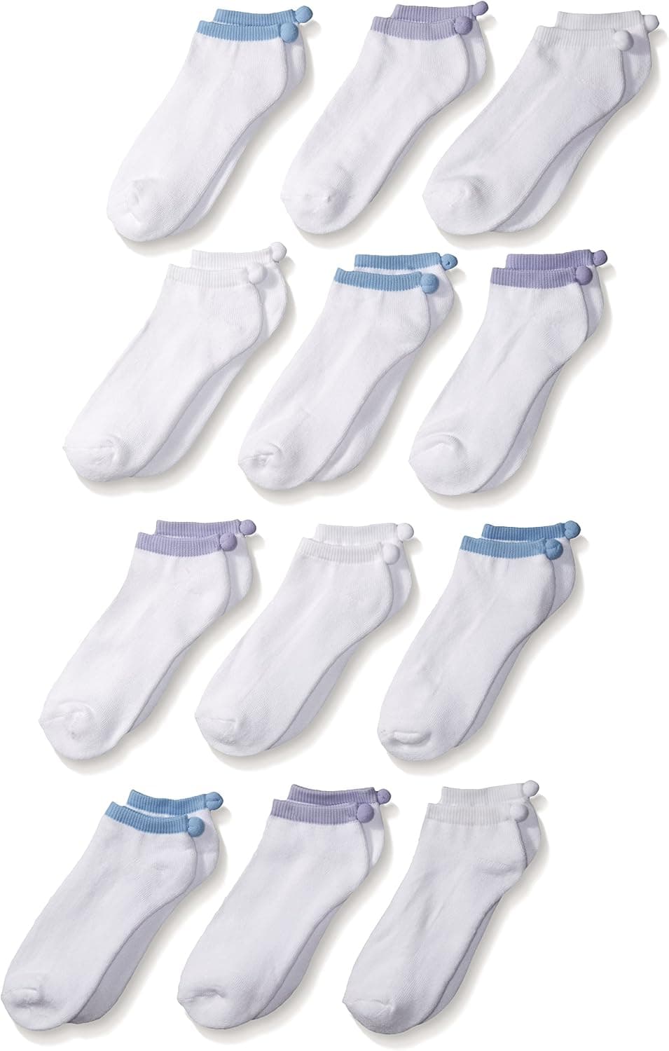 Fruit of the Loom Girl's 12 Pack Low Cut Socks with Pom, , Shoe Size: 10.5-4 (medium)