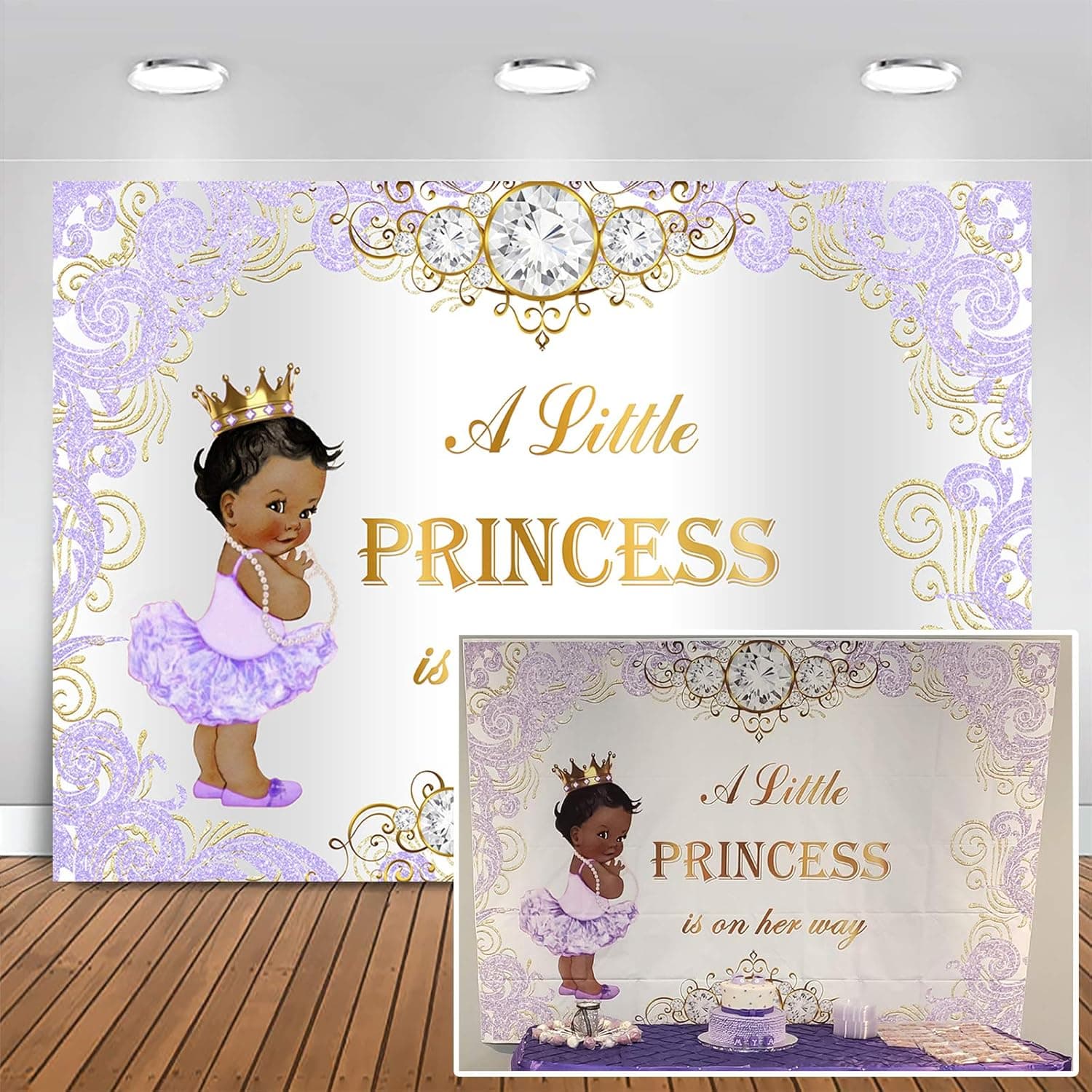 Mehofoto Purple Princess Baby Shower Backdrop Royal Silver Purple Photography Background 7x5ft Vinyl Royal Princess Baby Shower Party Banner Decoration