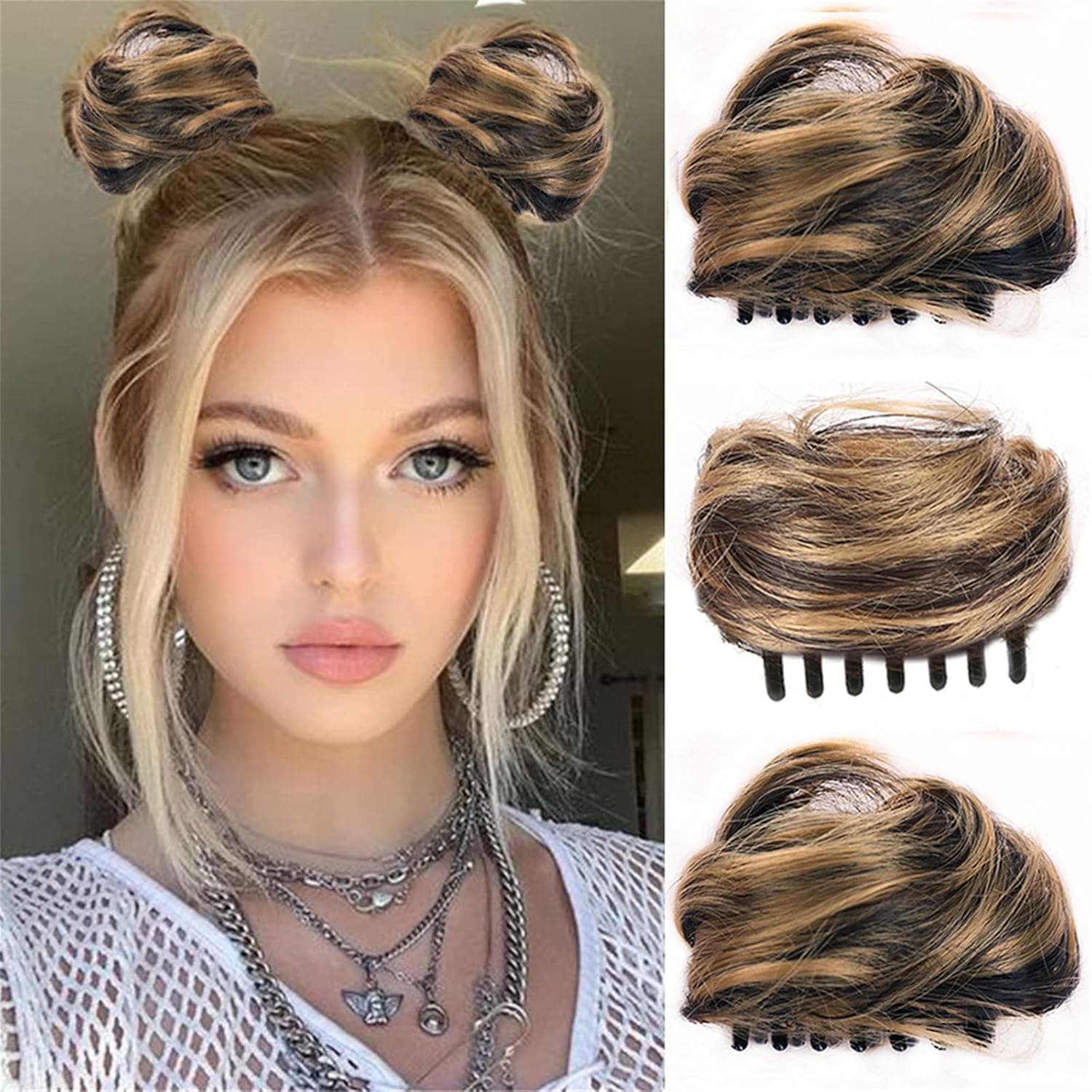 olacare 2PC Claw Clip in Hair Bun Messy Fake Hair Buns Extensions Clip in Donut Chignon Synthetic bun in Hairpieces Updo Brown Ballet Bun for Women Grils