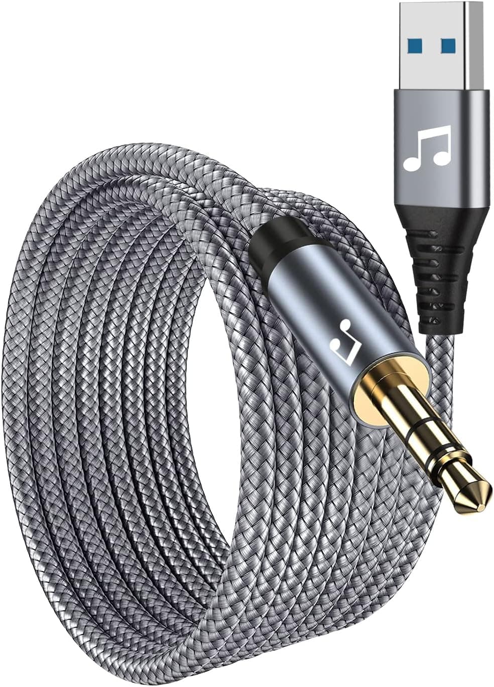6 FT USB to 3.5mm Audio Jack Adapter，USB 2.0 to 3.5mm AUX Stereo Audio Cord，Compatibility with Laptop, Speaker, Support Windows，Not Applicable to Charging and MP3, Truck, TV USB Ports (6FT, Grey)