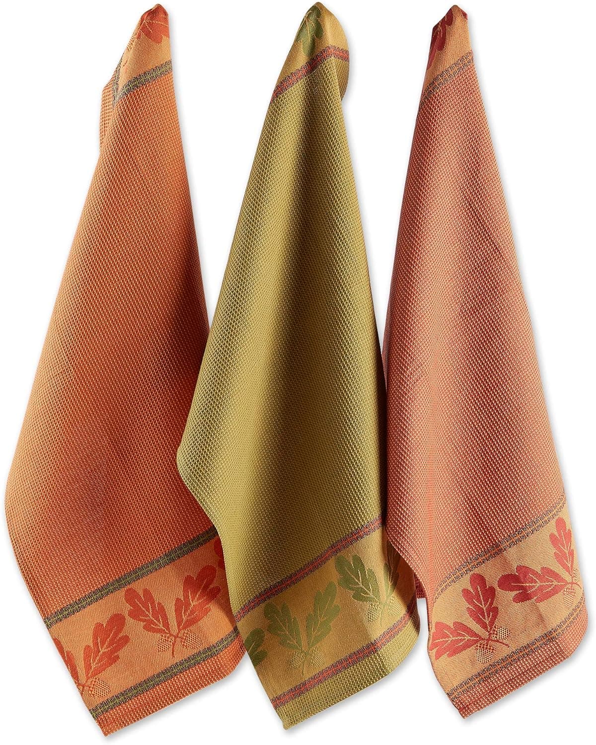 DII Fall Kitchen Towels Decorative and Absorbent Cotton Jacquard Dish Towel Set, 18x28, Autumn Acorn Leaves, 3 Count