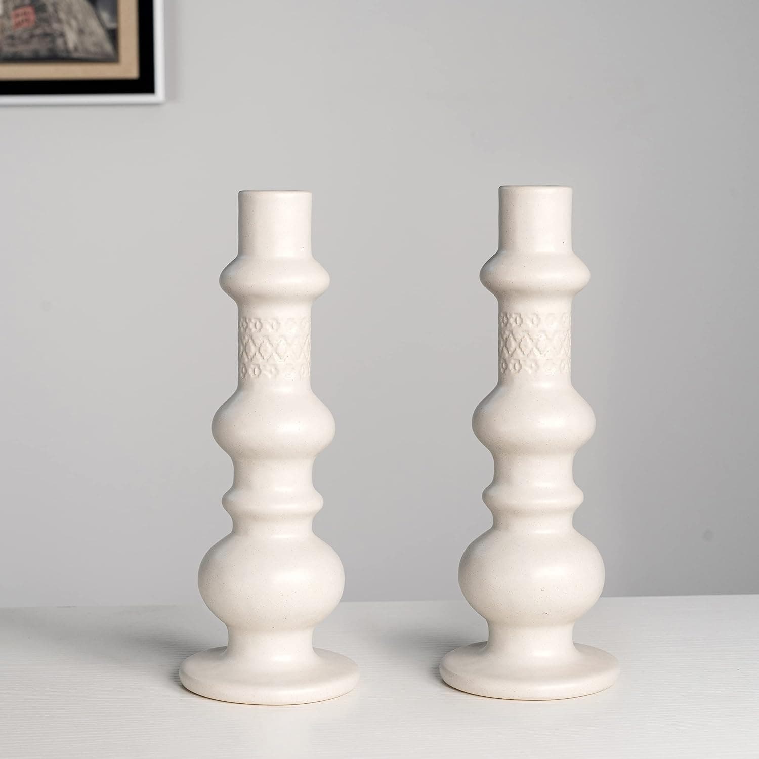 YBX Candle Holders 10" H White Candlesticks Holders for Taper Candles, Ceramic Candle Stand for Home Decor, Christmas Candle Holder, Table Centerpiece, Wedding, Dinning, Ideal Gift (Pack of 2)