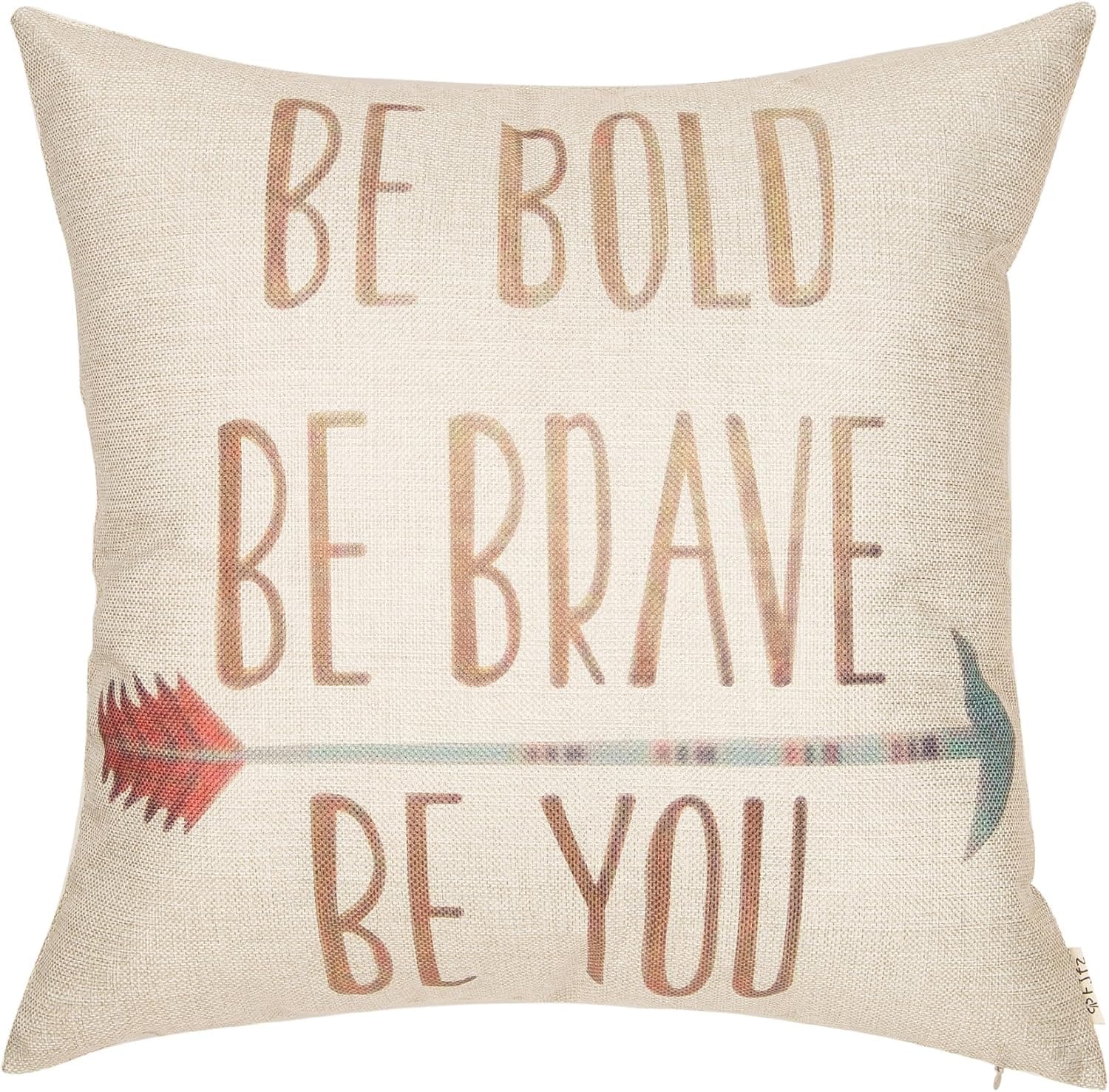 Fjfz Be Bold Be Brave Be You Tribal Girl Nursery Art Cotton Linen Home Decorative Quote Words Throw Pillow Case Cushion Cover for Sofa Couch, 18" x 18"