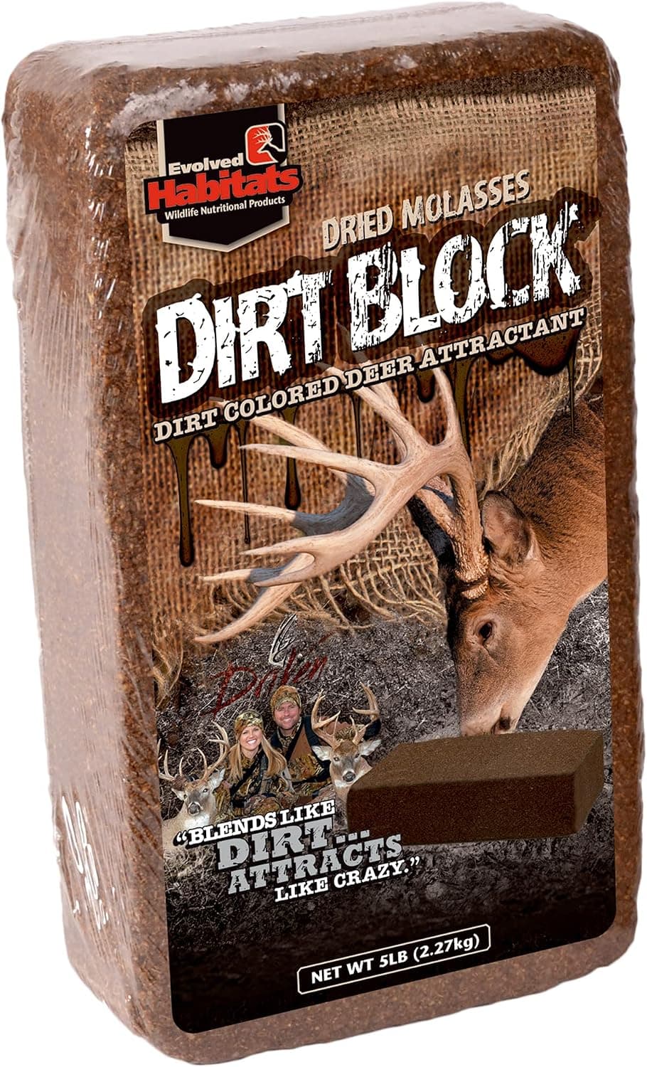 EVOLVED HABITATS Dirt Block 5LB Dirt-Colored Dried Molasses Deer Attractant - Habit-Forming Food Supplement Deer Feed with High Protein & Fat Content