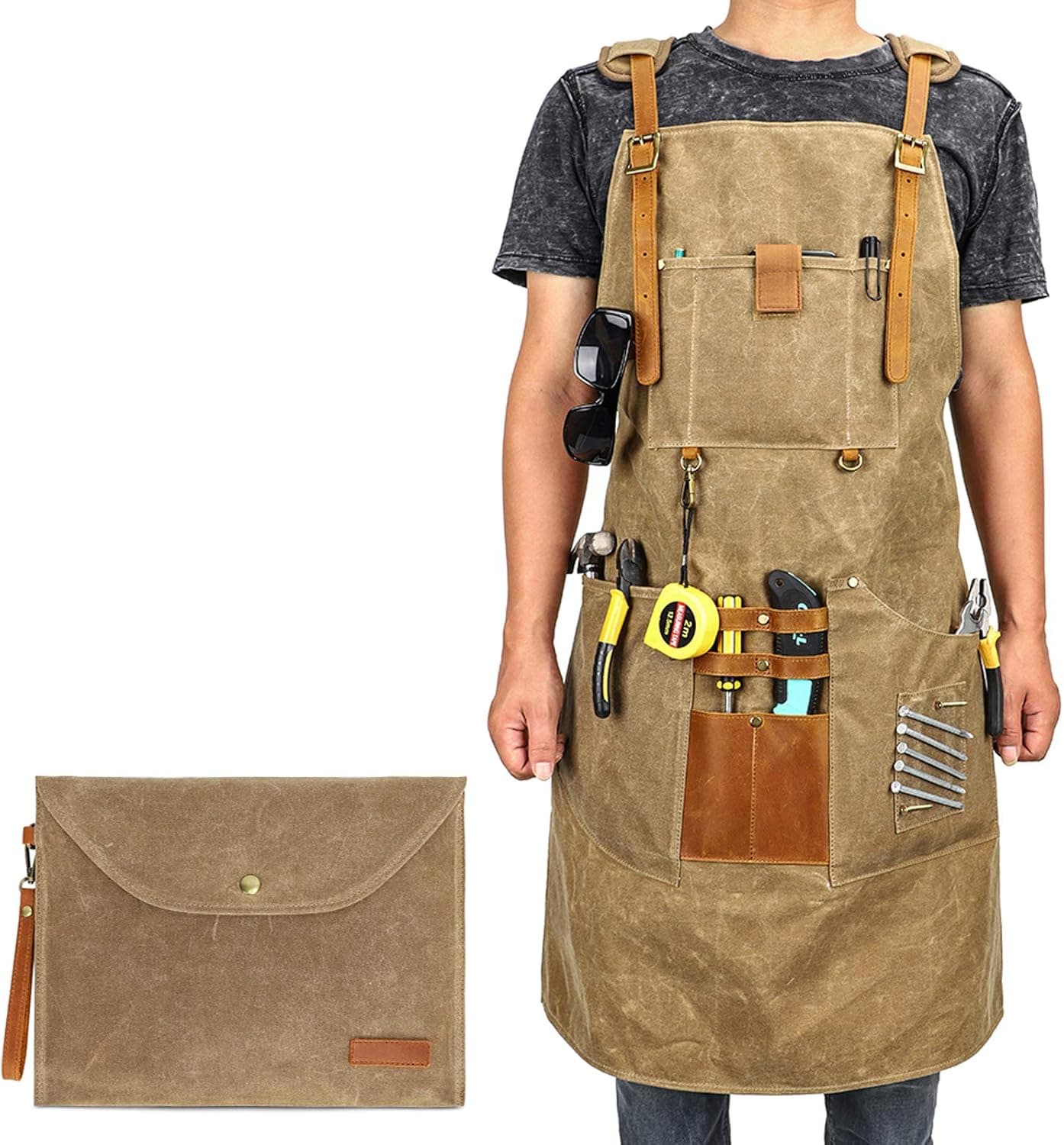 Woodworking Shop Apron,Heavy Waxed Canvas Work Aprons for Men,Adjustable M to XL