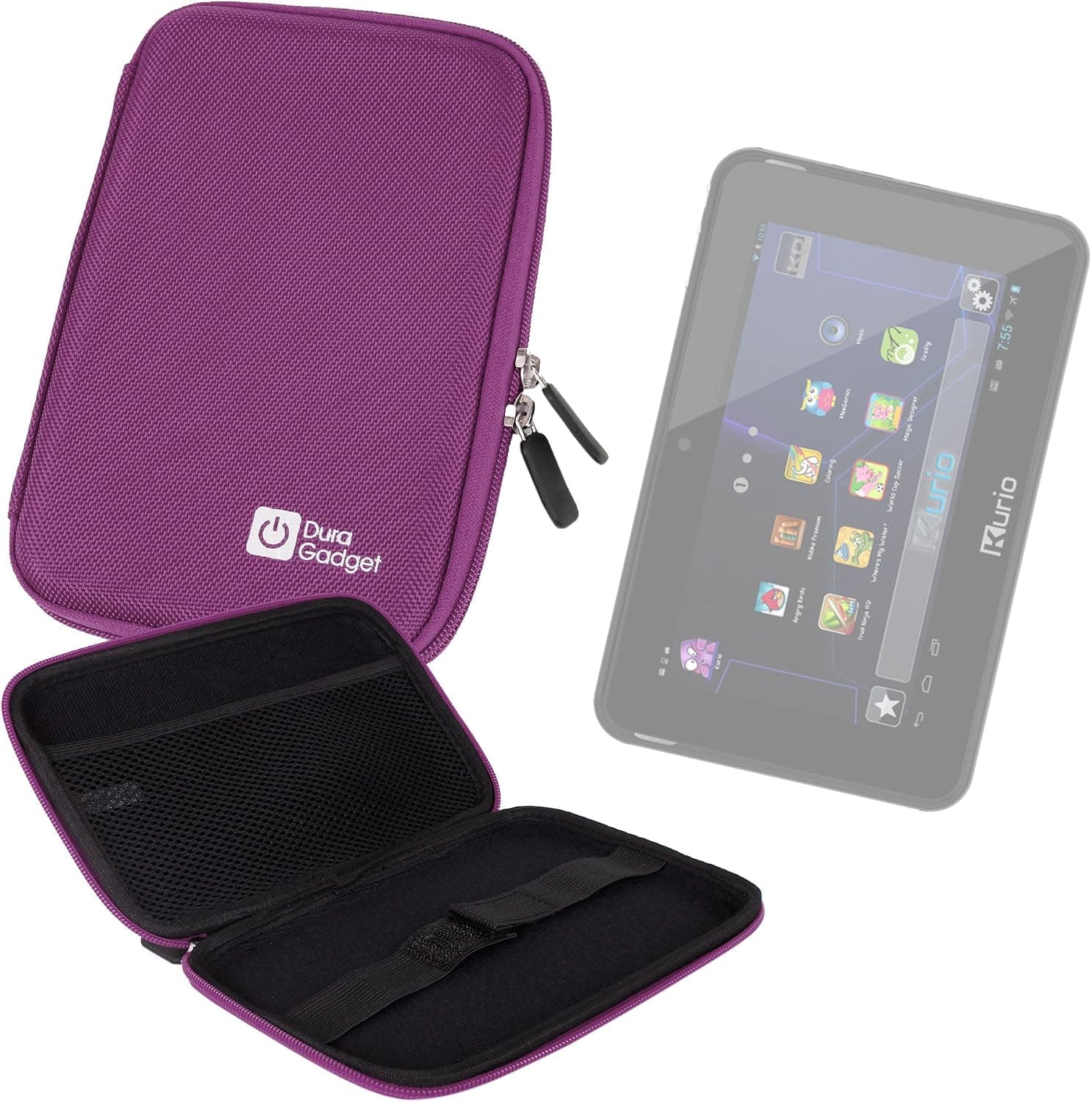 DURAGADGET "Tough" Range Purple Hard Clam Carry Case With Soft Lining For Kurio 7S & Kurio 7" CL1100 Android Tablet For Kids
