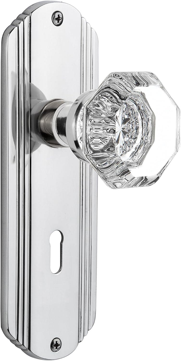 Nostalgic Warehouse Deco Plate with Waldorf Crystal Knob, Single Dummy, Bright Chrome