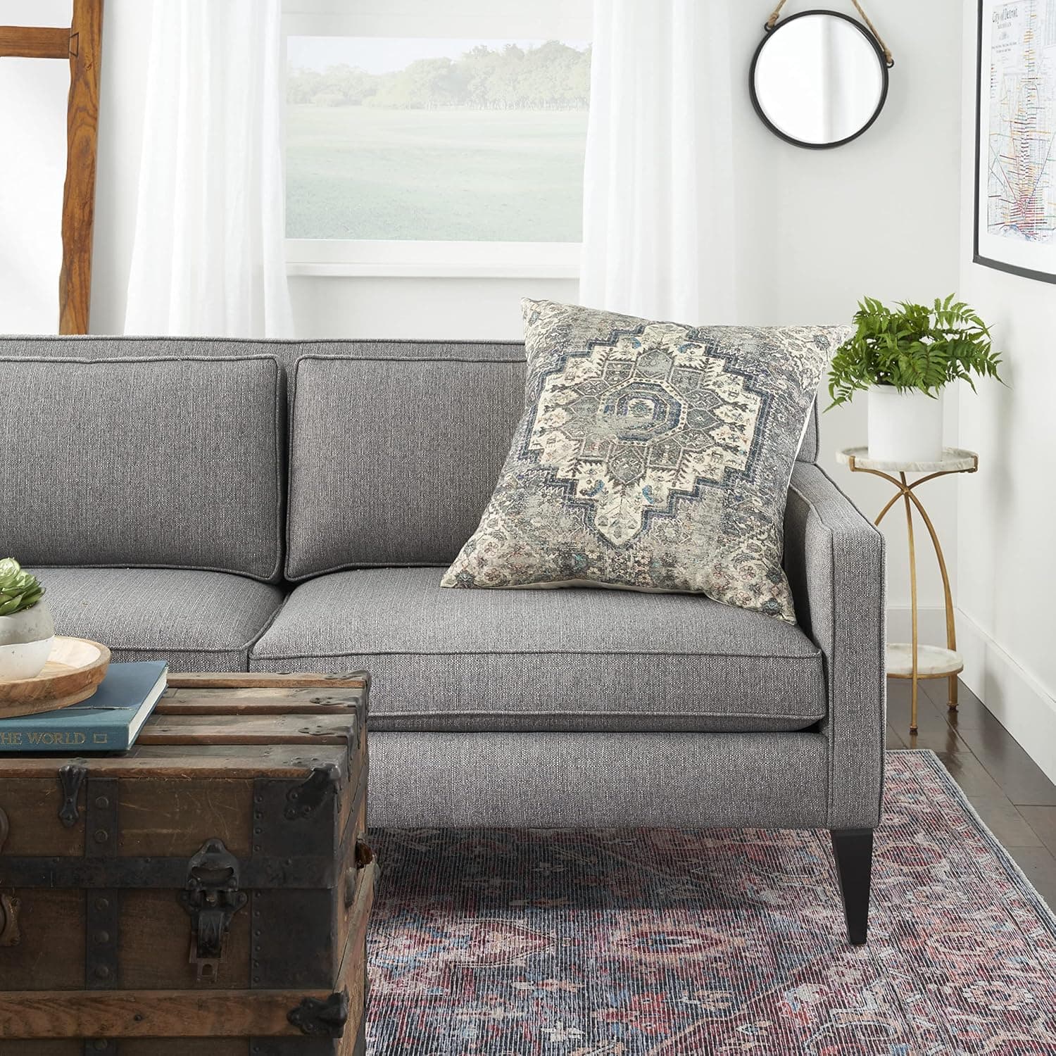 Nicole Curtis Pillow Persian Medallion Grey/Multi 24" X 24" Throw Pillow