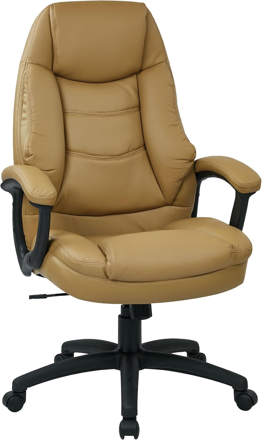 Office Star Oversized Executive Faux Leather Chair with Padded Arms, Tan