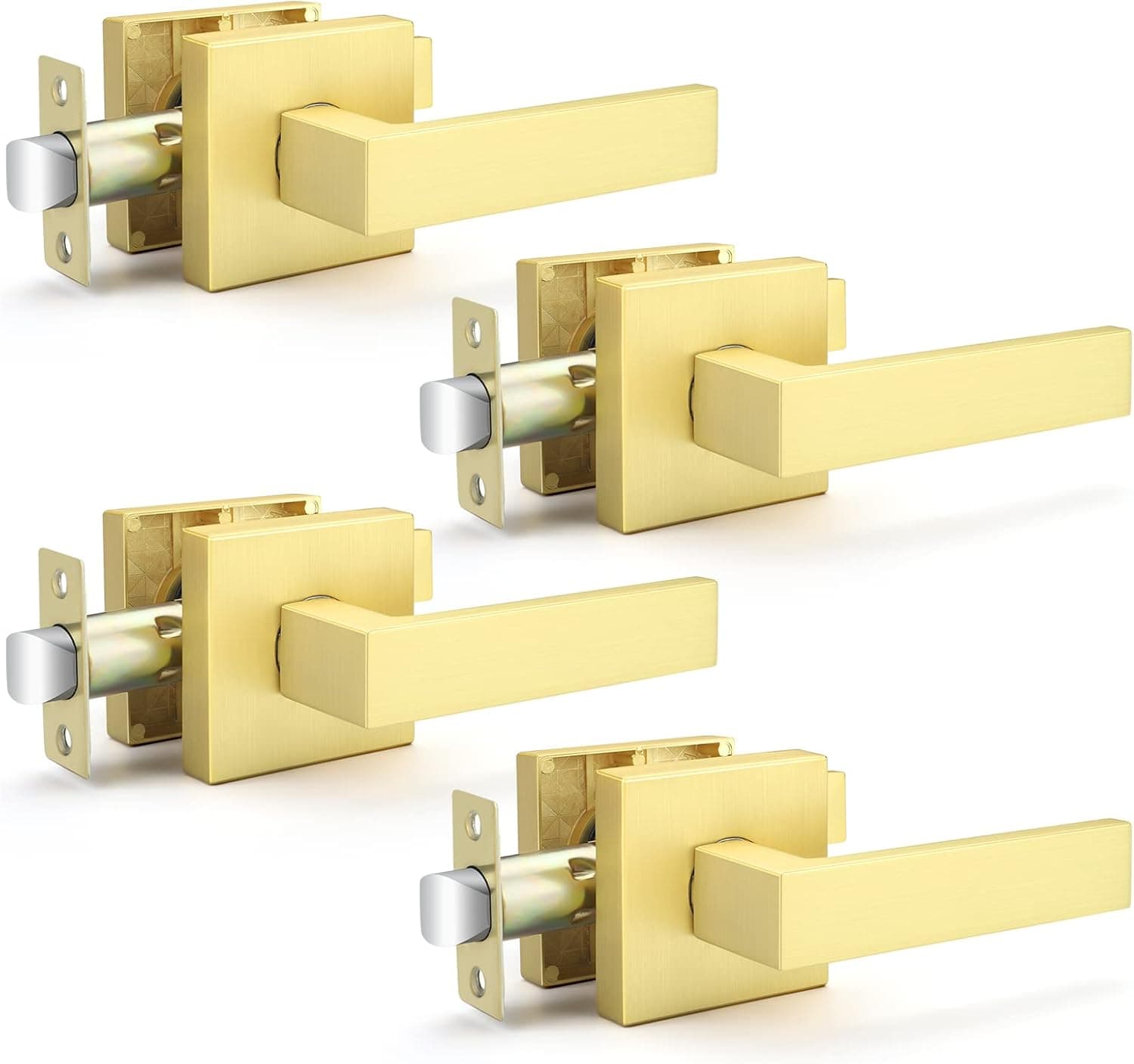 Bonpoly 4 Pack Hall and Closet Door Knob Lever, Brass Interior Door Handles, Heavy Duty Door Levers, Passage Door Handle Set Durable Door Hardware, Left or Right Handing, Door Handle Set