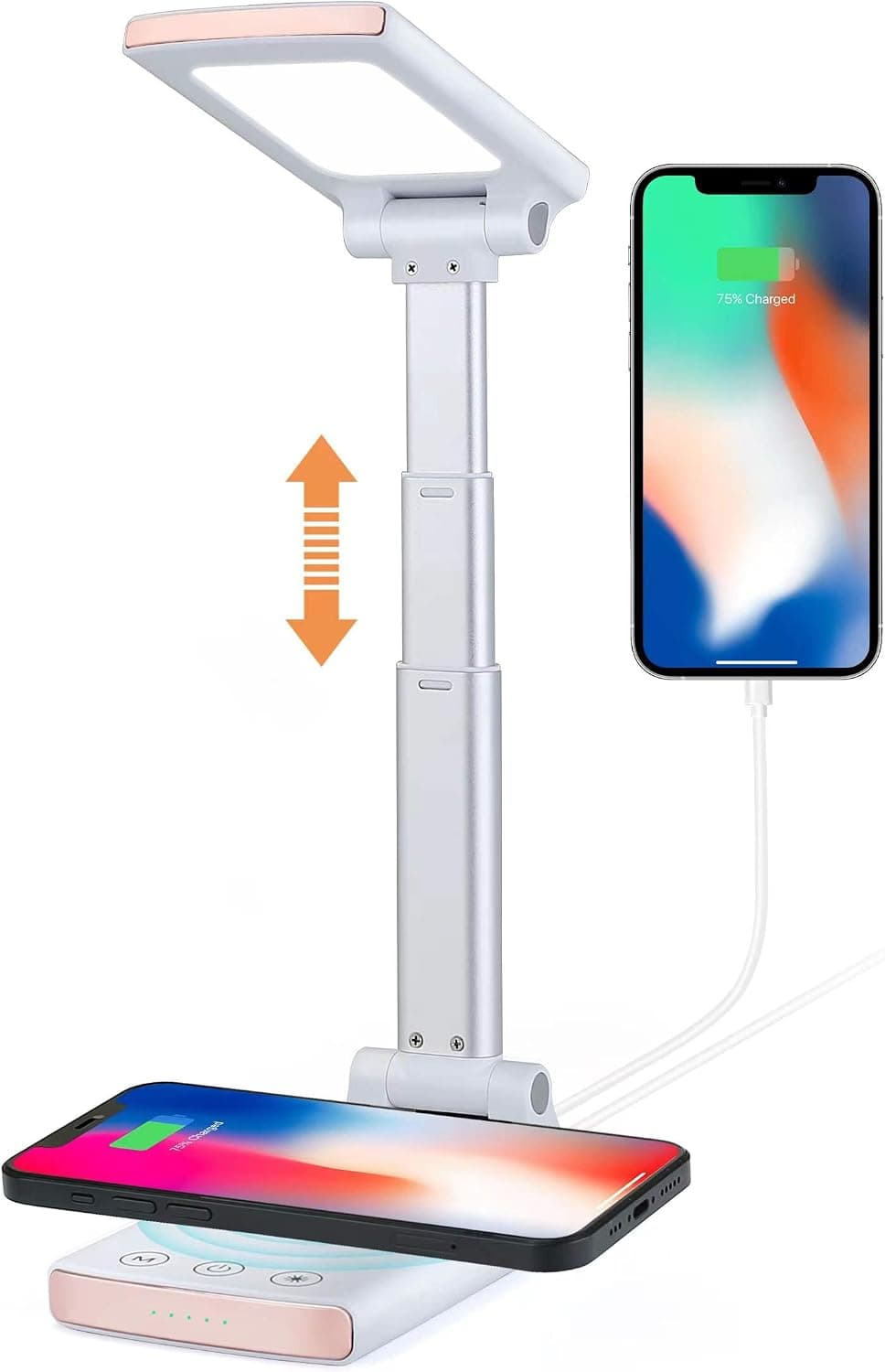 TopmeiUP Mini lamp, Dimmable Eye Caring Mini lamp, with Wireless Phone Charger Small Table lamp, Small Desk Lamps for Small Spaces, Touch Control， Small Lamps for bedrooms, White