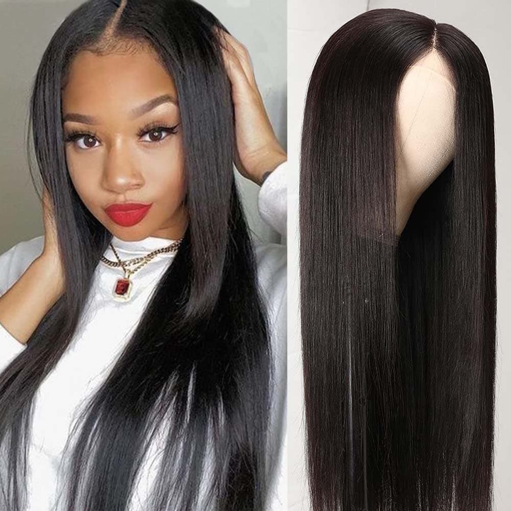 Lace Front Wigs Human Hair Straight 13x4 Lace Closure Human Hair Wigs for Black Women with Baby Hair 150% Density Brazilian Virgin Human Hair Wigs Pre Plucked Natural Black(20 Inch)