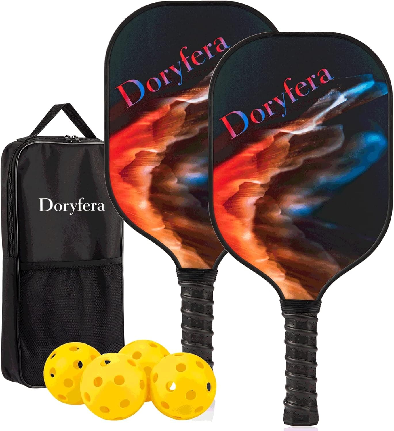 Doryfera Graphite Pickleball Paddles Set of 2 Lightweight Pickleball Racket Including 2 Fiber Pickleball Racquet 4 Pickleballs with Carrying Bag