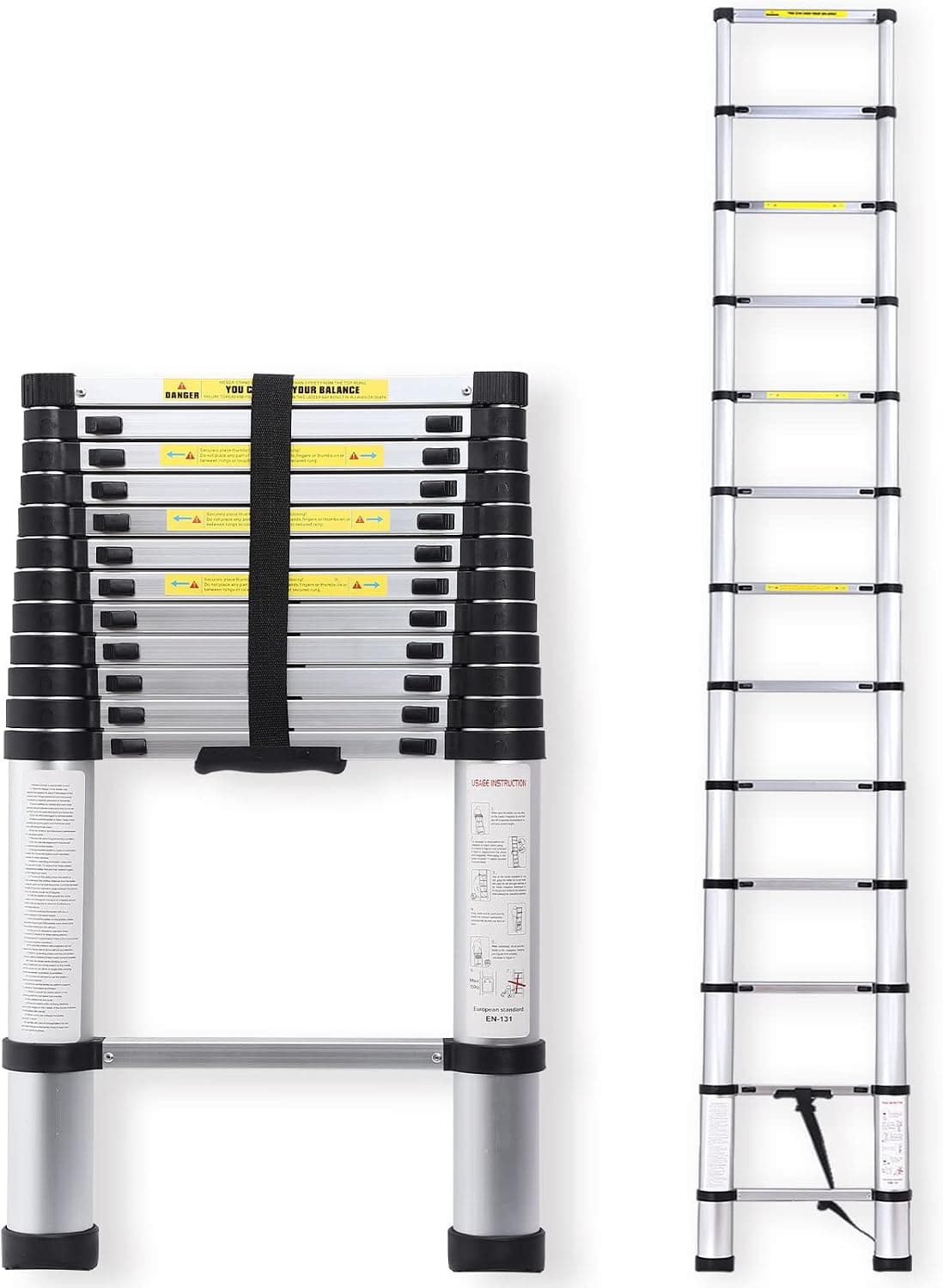 Telescoping Ladder 12.5 FT, Aluminum Extension Ladder Light Weight,Collapsible Ladder, 330 Pound Capacity 12.5FT