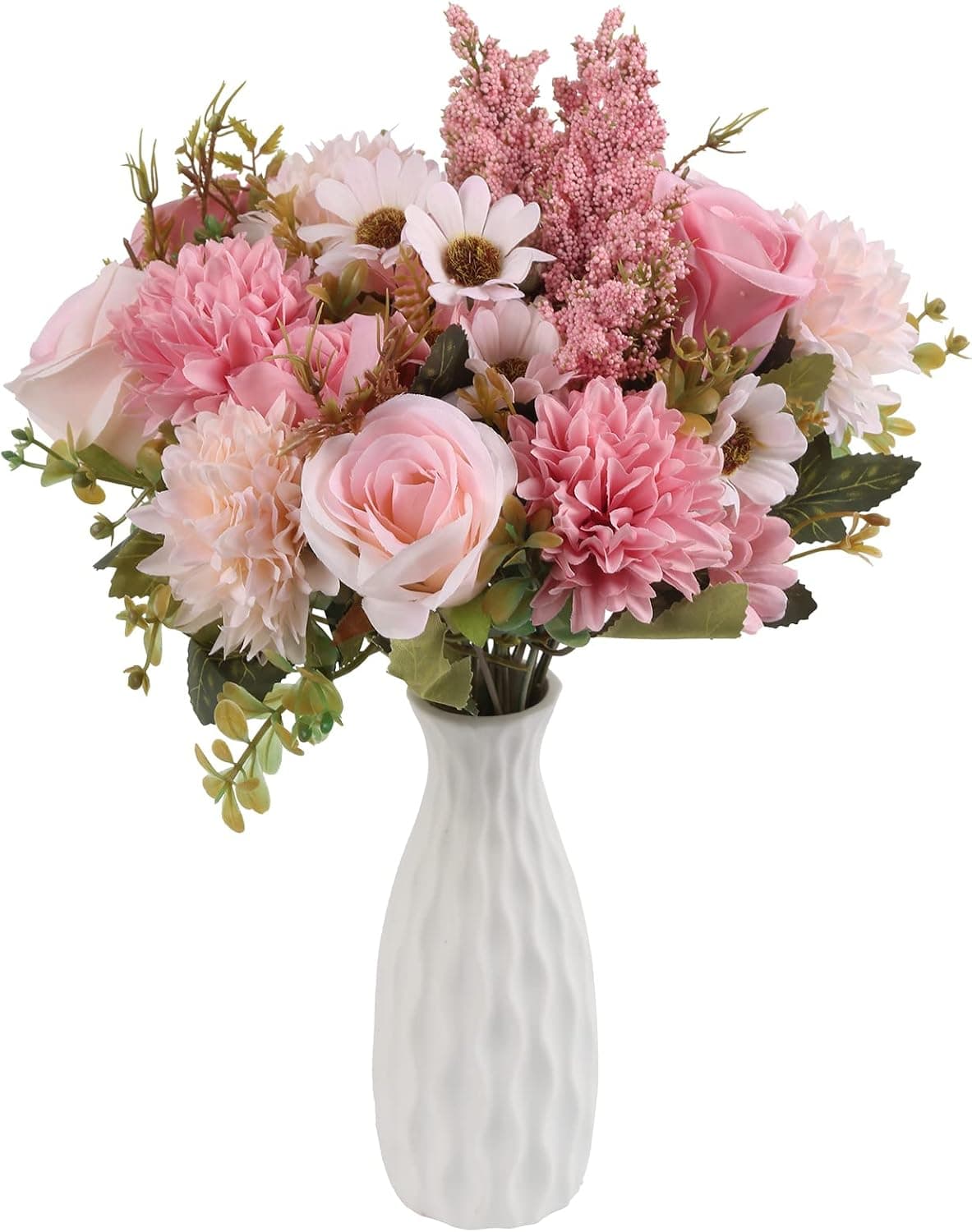 SDEERIT Fake Flowers Pink Rose Hydrangea Artificial Flowers Daisy Silk Flowers Bouquet, Artificial Flowers for Home Decor Indoor Christmas Wedding Home Decoration 3 Packs（Pink ）