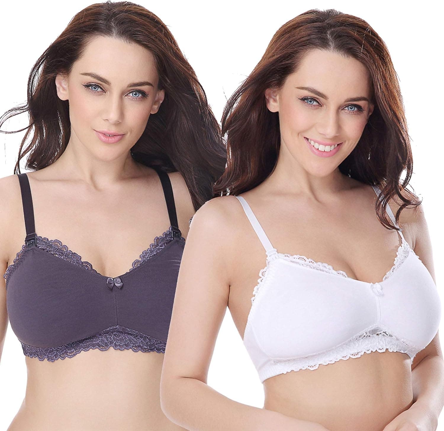 Curve Muse Plus Size Nursing Cotton Unlined Bra with Lace Trim-2 Or 3PK