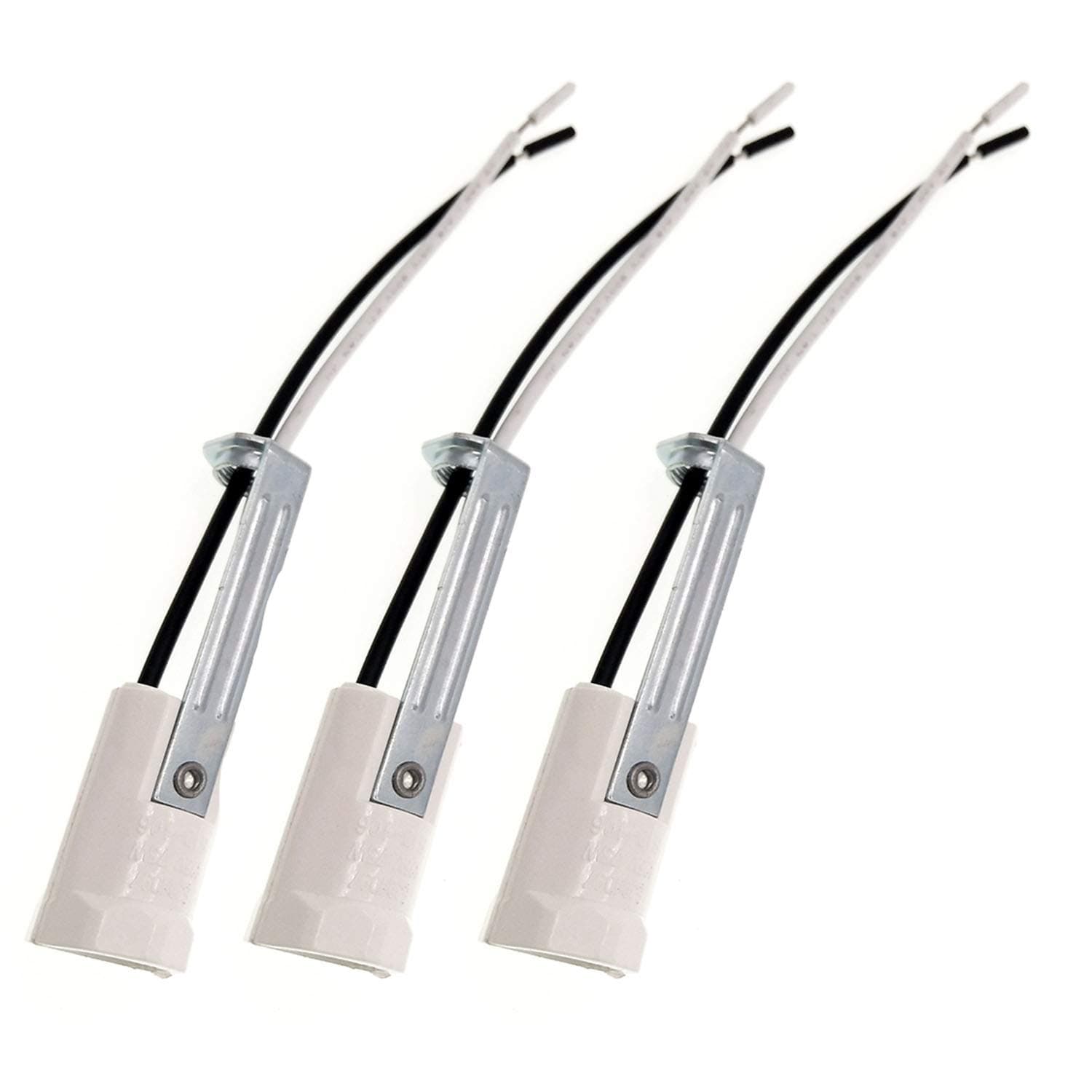 TWDRTDD Candelabra Base Lamp Holder Light Socket, 3Pack of Keyless Phenolic Socket with 6 Inch Wire Leads (White)