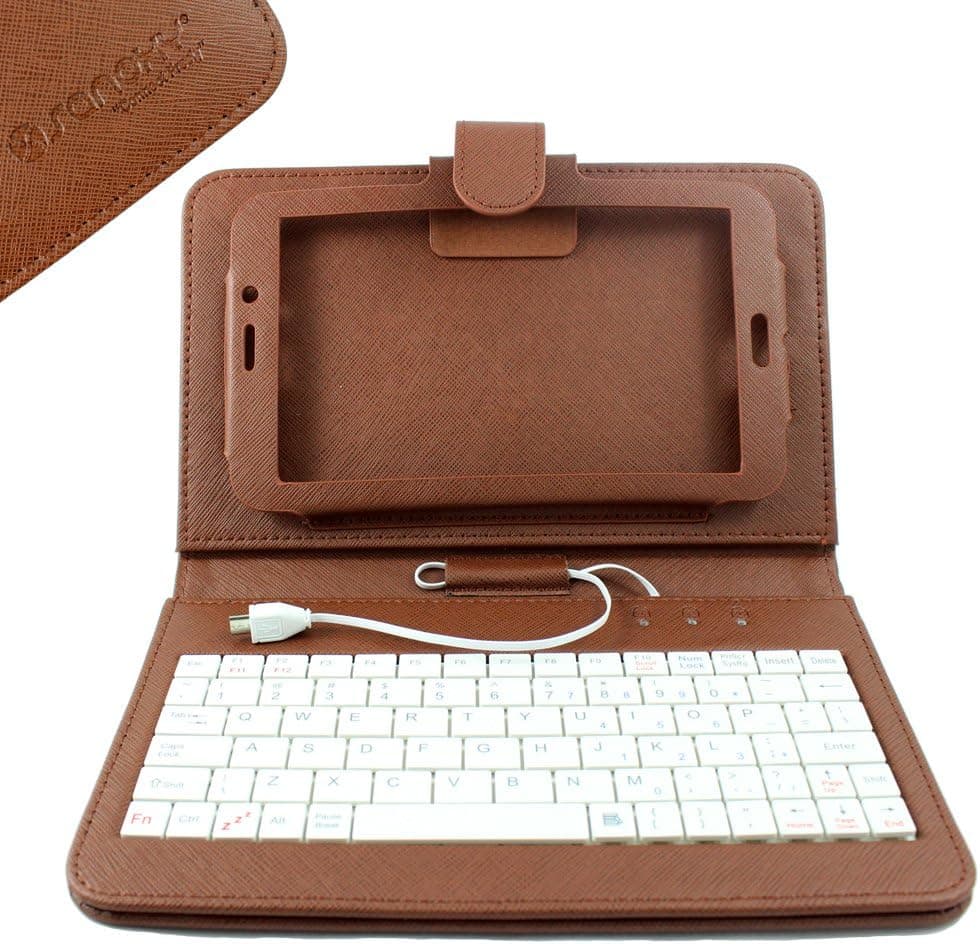 SANOXY Micro USB Keyboard Vegan Leather CASE Cover Stand for 7 INCH Android Tablets (7 INCH Brown)