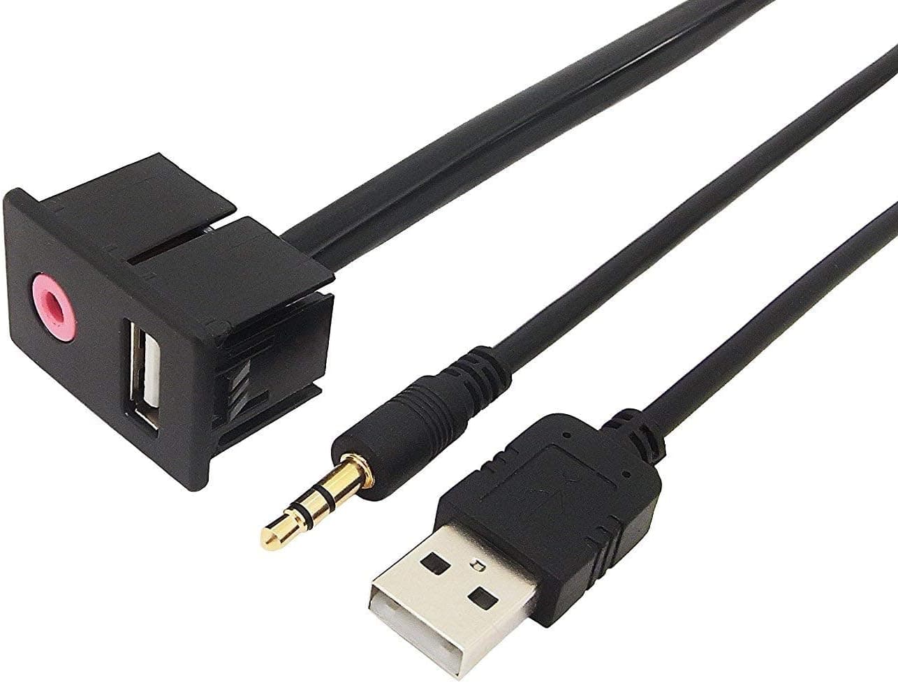 Newest Universal 3.5mm Jack with USB AUX Panel Flush Mount Cable 1.5M, Auto USB Socket for Volkswagen Toyota Car Vehicle Marine Bike Boat Motorcycle Dashboard Panel Flush Mount Cord (Length 1.5M)