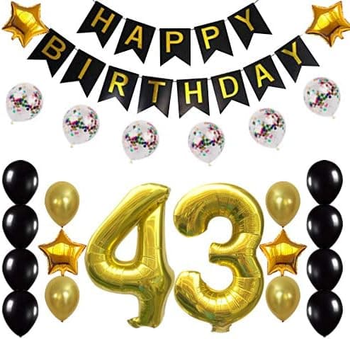 43rd Birthday Decorations Party Supplies Happy 43rd Birthday Confetti Balloons Banner and 43 Number Sets for 43 Years Old Party(Gold)
