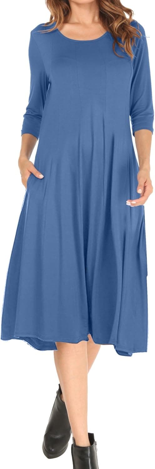 MOLERANI Women's 3/4 Sleeve A-line and Flare Midi Long Dress with Pockets