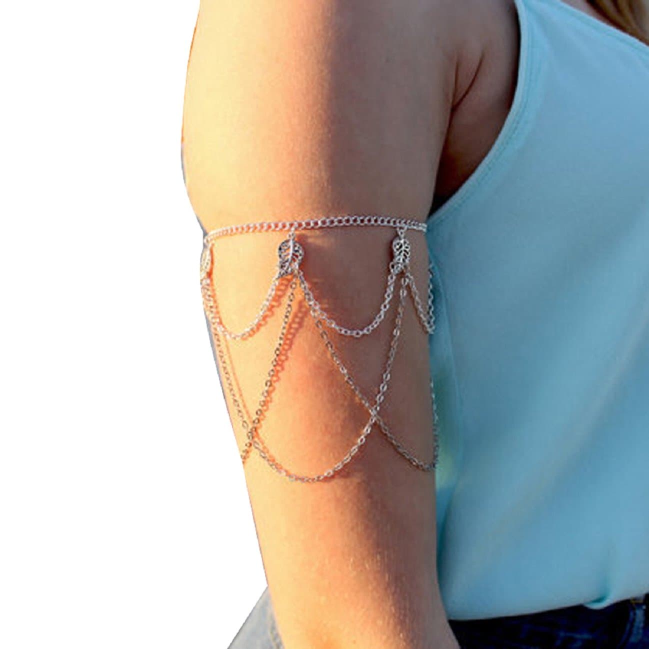 Skyvan Fringed Leaves Arm Harness Slave Chain Cuff Armband Armlet Bracelet