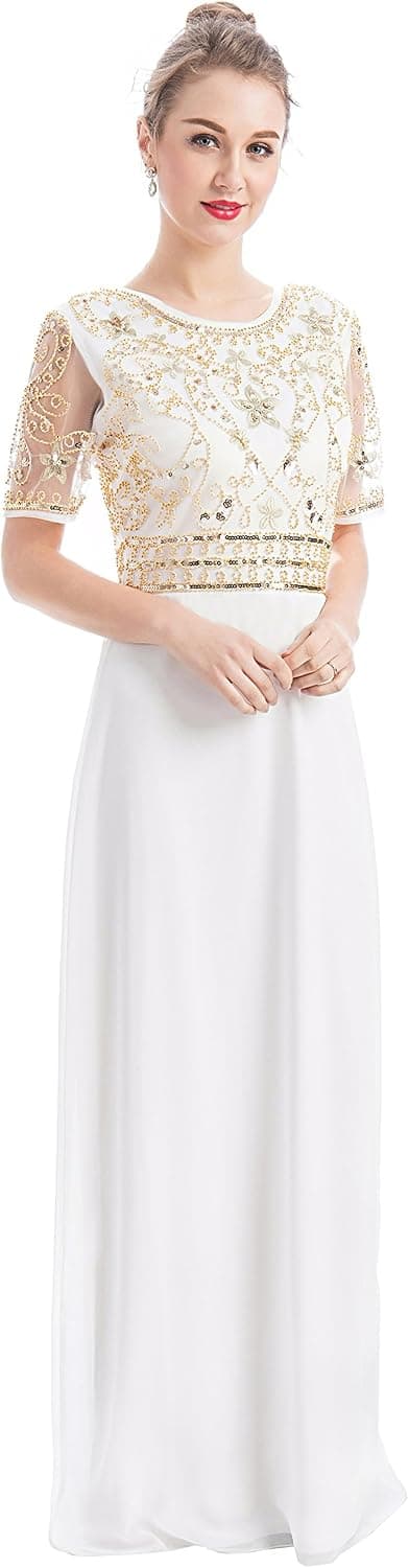 MANER Women Chiffon Beaded Embroidered Sequin Long Gowns Prom Evening Bridesmaid Dress