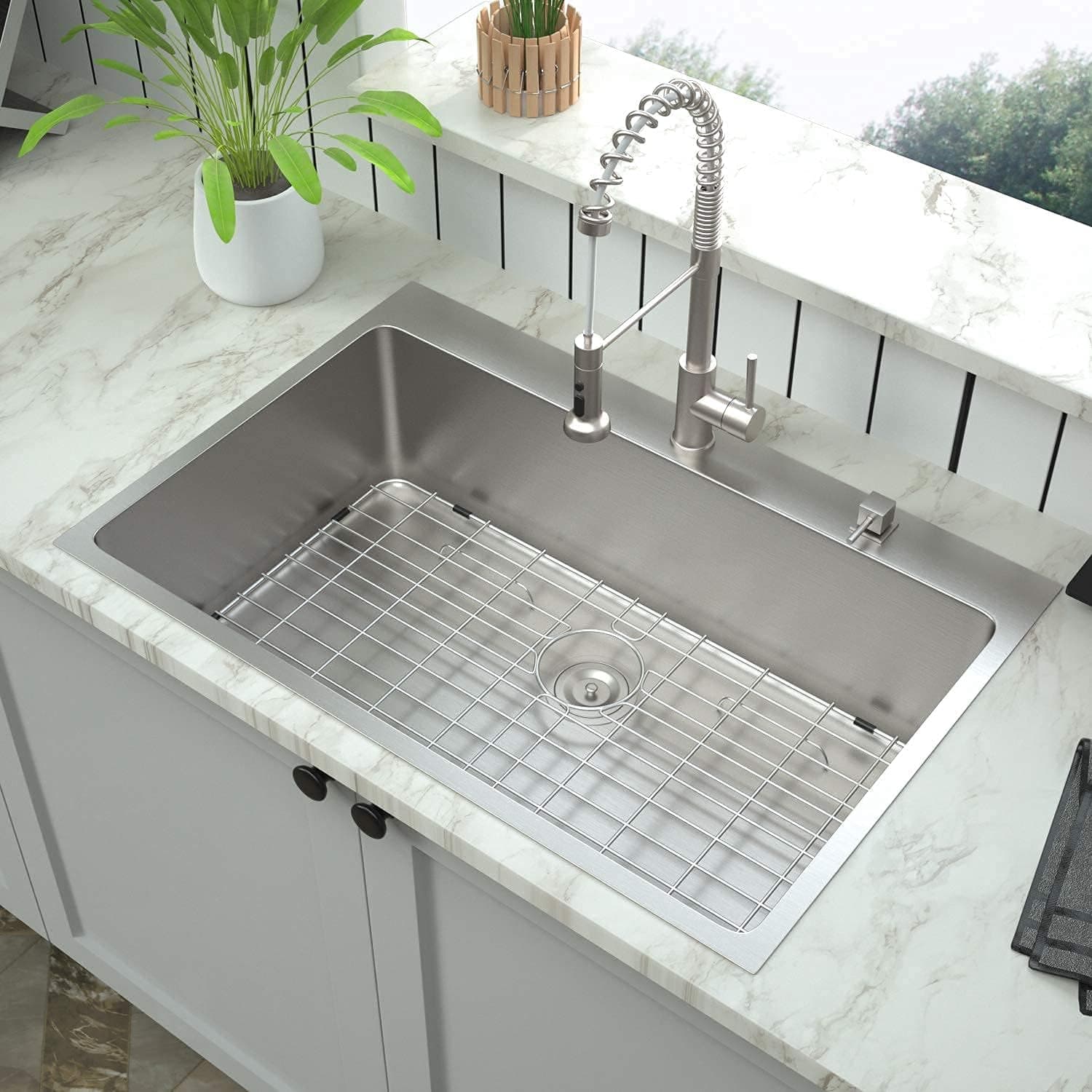 30 Inch Drop-in Kitchen Sink - Mocoloo 30"x22" 16 Gauge Stainless Steel Topmount Kitchen Sink with 10 Inch Deep Single Bowl, Brushed Finish.