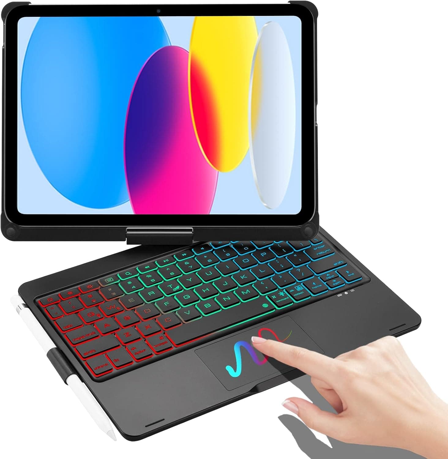 BORIYUAN Touchpad Keyboard Case for iPad 10th Generation 10.9" 2022 - Multi-Touch Trackpad,7 Color Backlit, 360°Rotatable Smart Case with Touchpad Keyboard for iPad 10.9 inch 10th Gen 2022 – Black