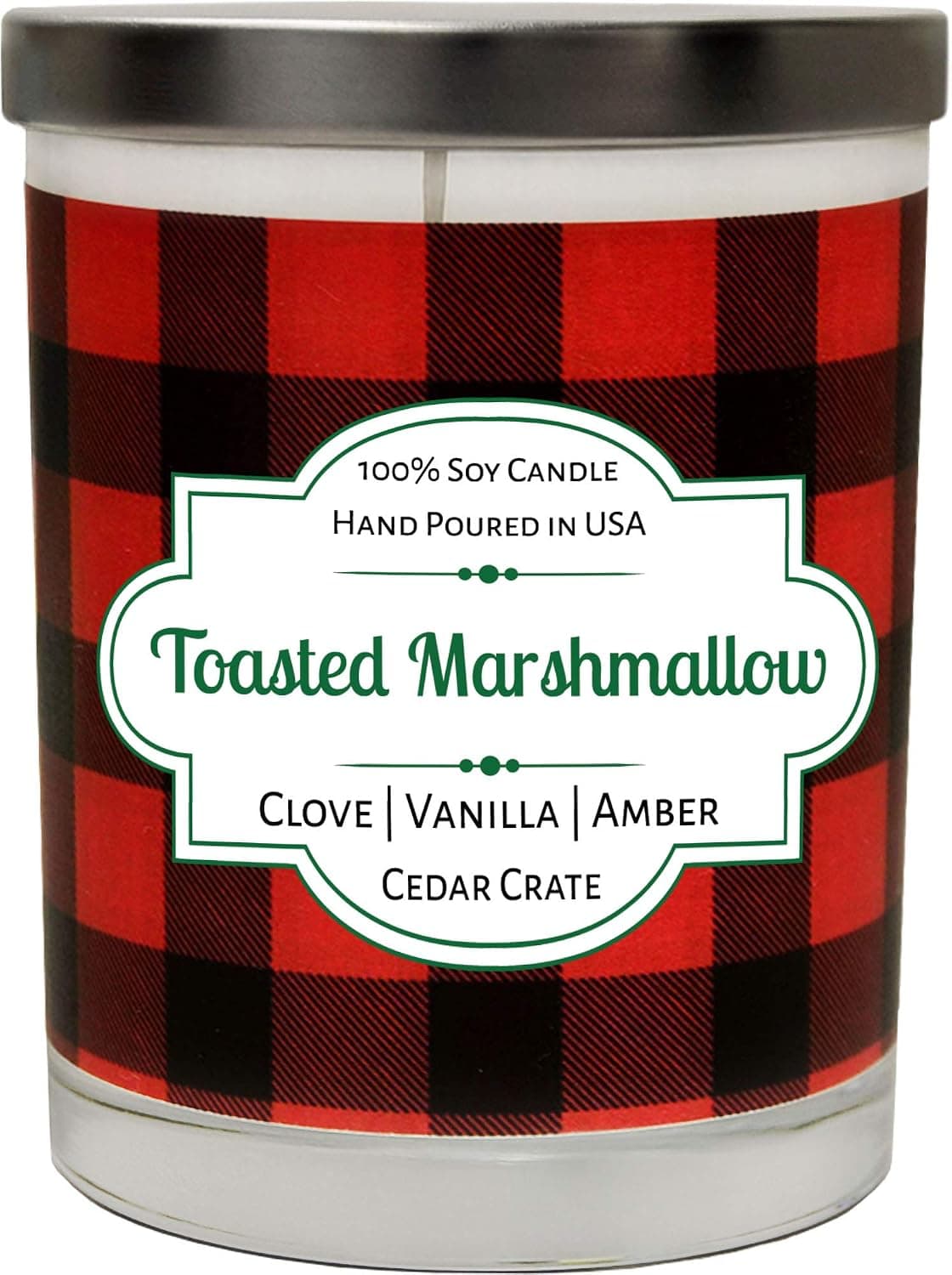 Toasted Marshmallow | Clove, Vanilla, Amber | Buffalo Plaid Luxury Scented Soy Candle | 10 Oz. Glass Jar Scented Candle | Made in The USA | Decorative Candles | Best Smelling Candles for Home