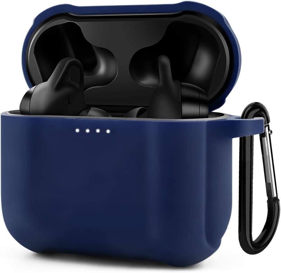 Premium Silicone Case Cover for Skullcandy Indy Evo, YIPINJIA Protective Shockproof Anti-Lost, 【Visible Front LED】 Cover for Skullcandy Indy EVO True Wireless Earbuds with Keychain(Blue)