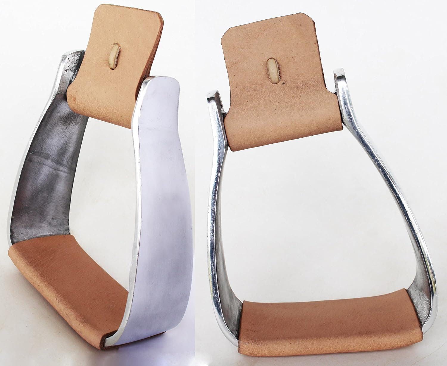 Pro Rider Horse Saddle Western Angled Slanted Aluminum Stirrups Leather Tread 5128TN