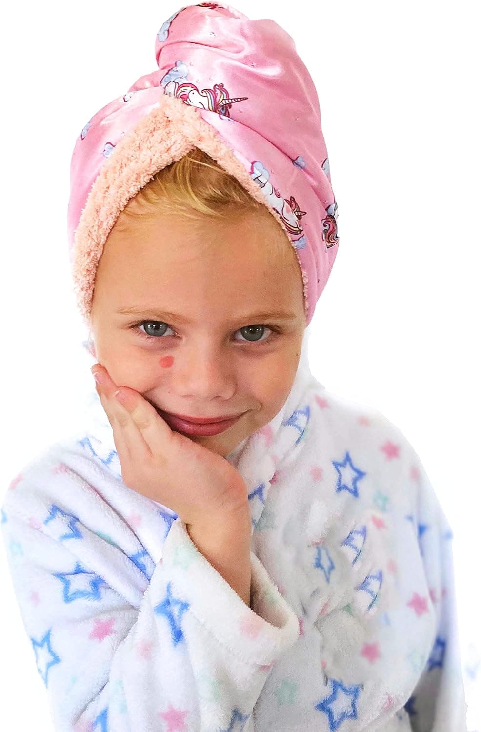 ARIADNI Luxury Hair Towel Wrap for Little Girls, Super Absorbent Microfiber Hair Towel Turban, Quick Dry, Pink Unicorn, Silk Wrap, Lightweight Bath Towels, Unicorn Design