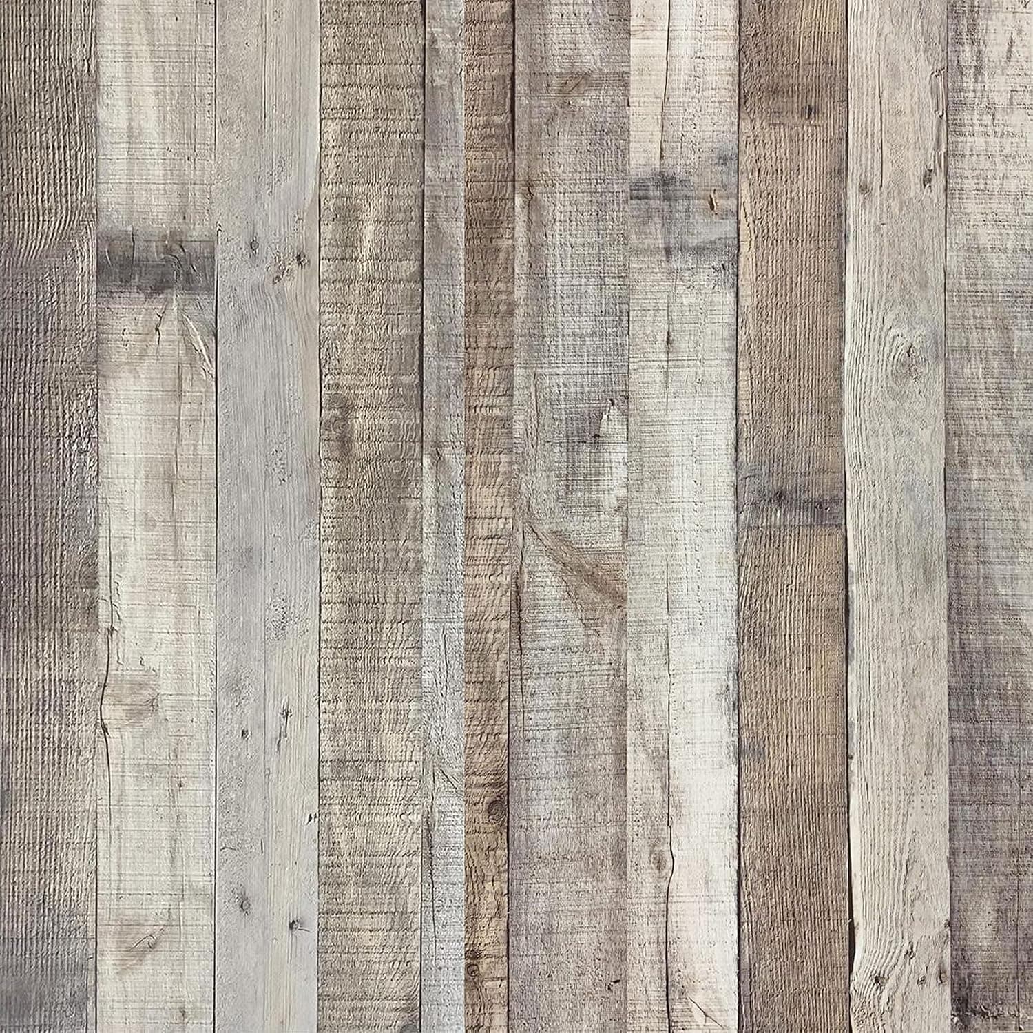 Rustic Wood Wallpaper Peel and Stick Wallpaper 17.71”x472.5” Distressed Wood Look Wallpaper Self Adhesive Removable Reclaimed Wood Plank Wallpaper Home Use Shiplap Wall Covering Vinyl Film Thicker