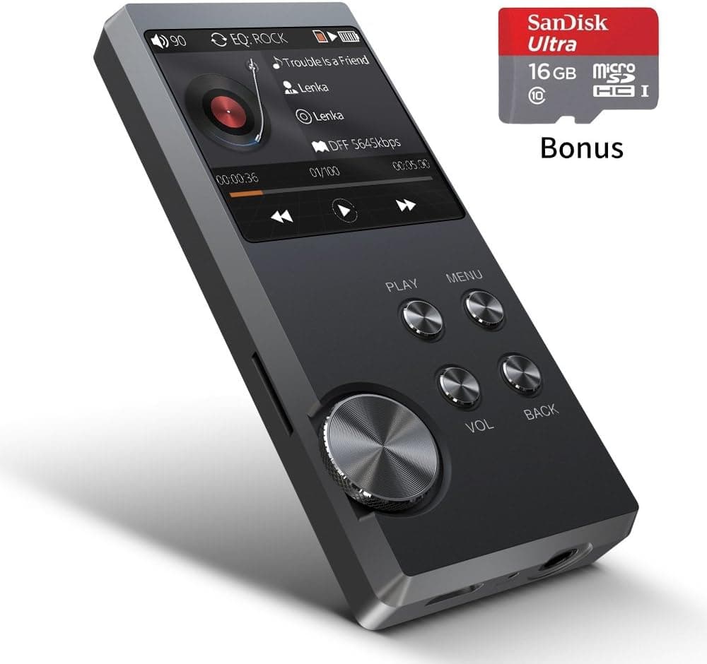 HiFi MP3 Player, Lossless Music Player Bassplay P3000 Mini Clip On Digital Audio Player with 16GB Memory Card, Supports up to 128GB