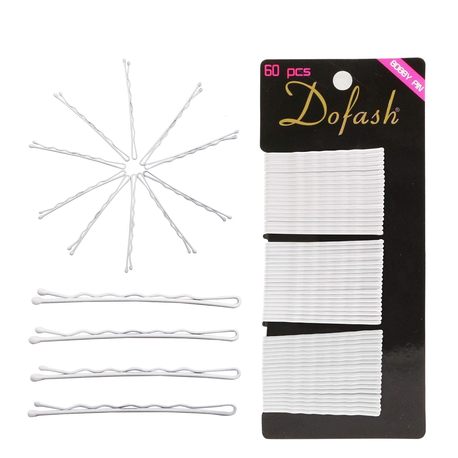 Dofash 60Pcs Metal 5Cm/2In Wavy Bobby Pins Hair Clips Grips For Hair Decoration（White）