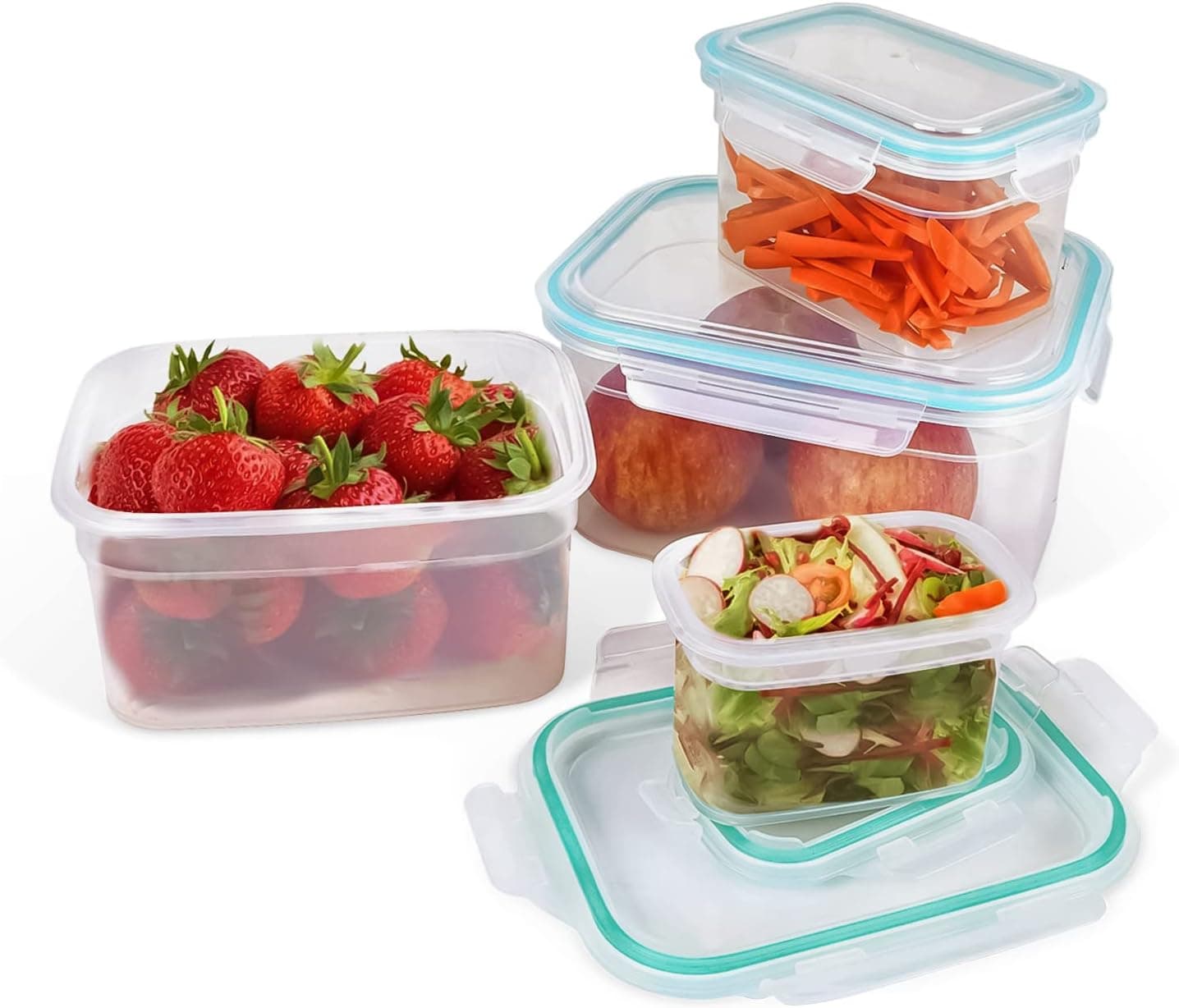 LIHOOOOM Food Storage Containers with lids, 8-Piece BPA-Free Meal Prep Rectangle Containers Plastic Leak-Proof Containers for Cereal, Flour and Sugar 3.5L, Green