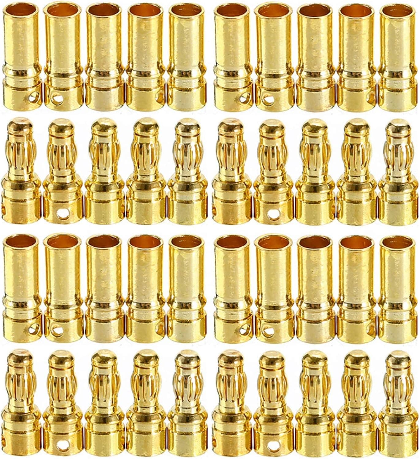Bullet Connectors, Pack of 20 Pairs 3.5mm Gold Bullet Connector Banana Plug Male and Female for RC Battery ESC Motor Wire Connectors